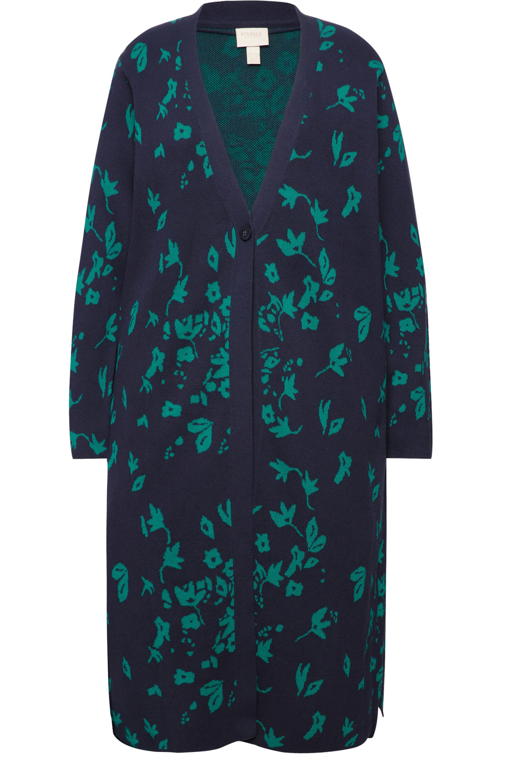 Ulla Popken Strickjacke Long-Strickjacke Blätter V-Ausschnitt Biobaumwolle günstig online kaufen