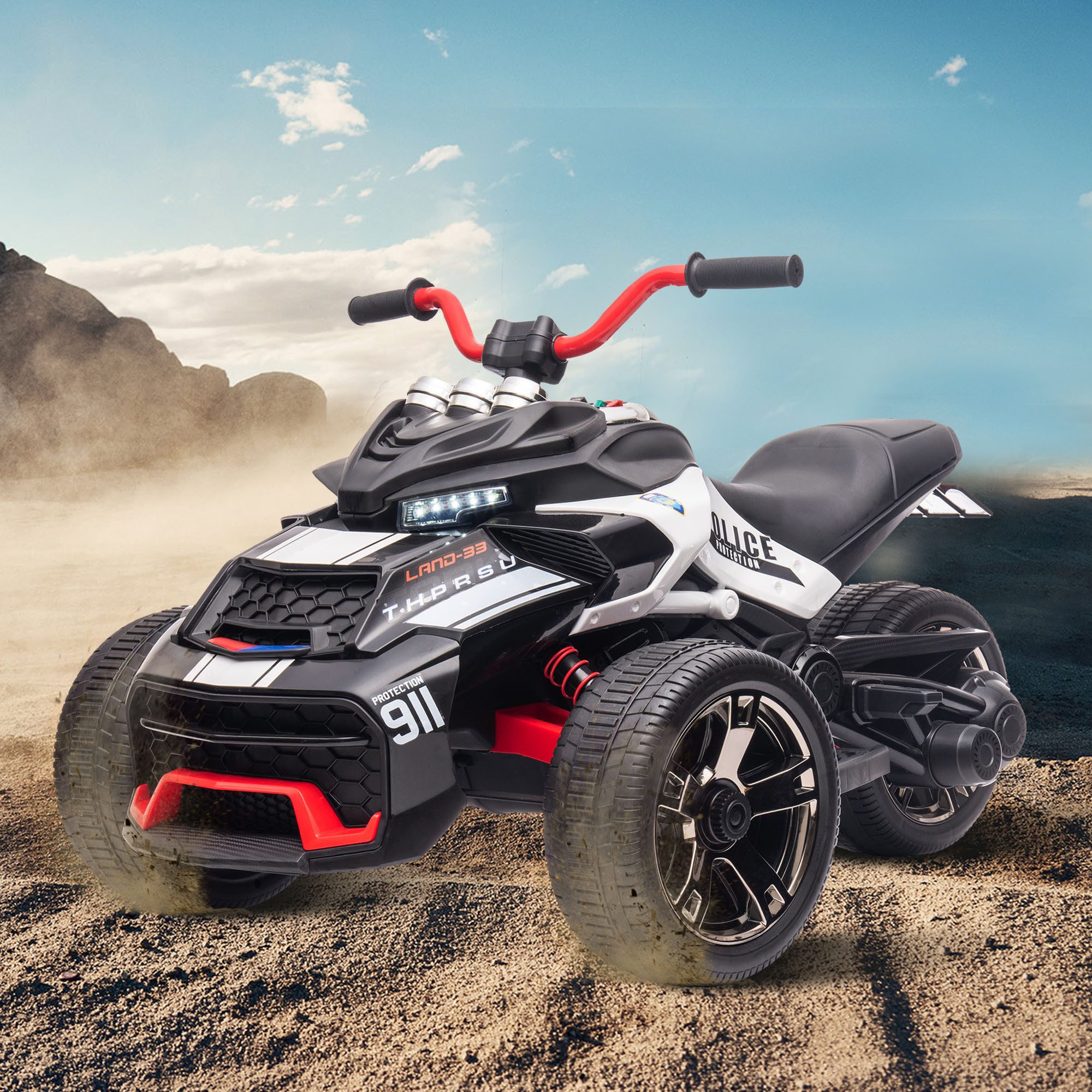 Merax Elektro-Kindermotorrad ATV mit 3 Rädern und Musik, Belastbarkeit 30 kg, Elektromotorrad mit Bluetooth, Kinderdreirad mit 2 Motoren