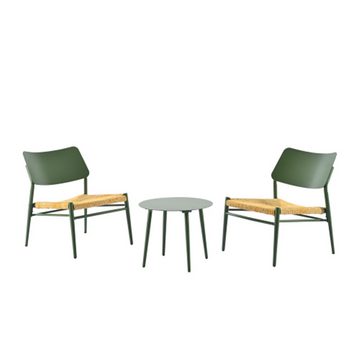 XDeer Gartenlounge-Set Gartenmöbel-Set 2-Sitzer, Ein Couchtisch und zwei Stühle, Kissen Rattan-Stroh,wasserdicht und korrosionsbeständig