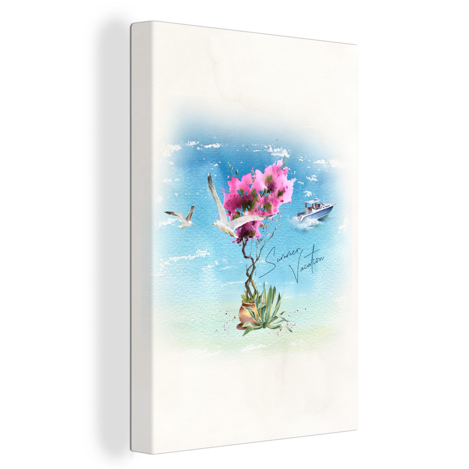 Leinwandbild (1 - Leinwandbild - Boot fertig Zackenaufhänger, Blume inkl. OneMillionCanvasses® Aquarell, St), 20x30 cm bespannt Gemälde,