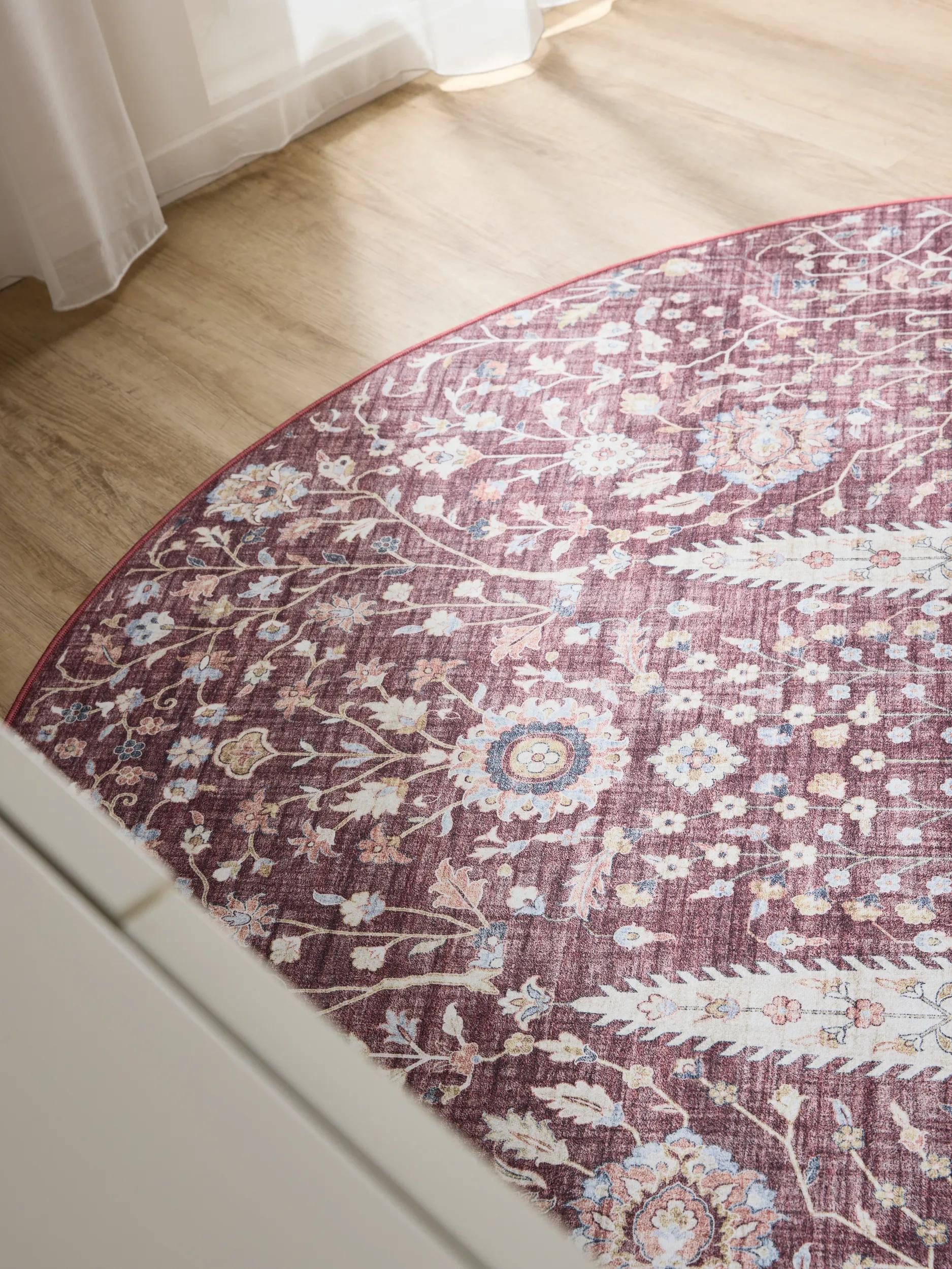 benuta Teppich George, rund, Höhe: 5 mm, Vintage-Look, Kurzflor, Teppich Wohnzimmer, Schlafzimmer, Waschbar
