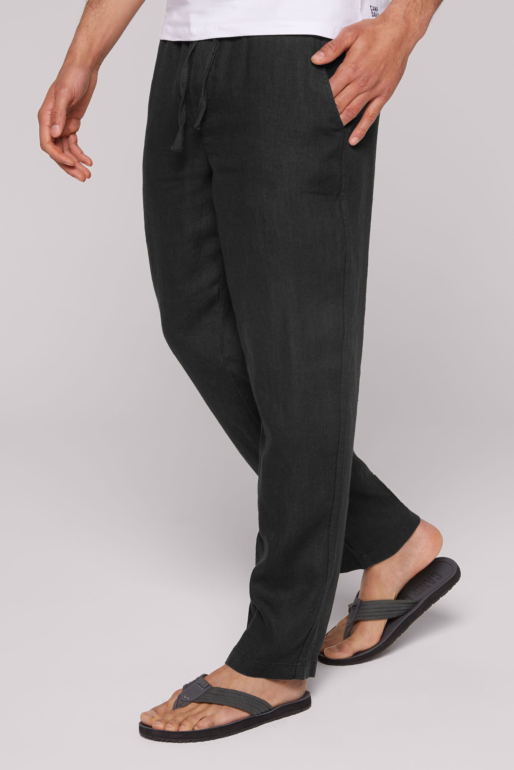 CAMP DAVID Leinenhose mit Logostick, Toniger Logostick vorne links unterm  Bund