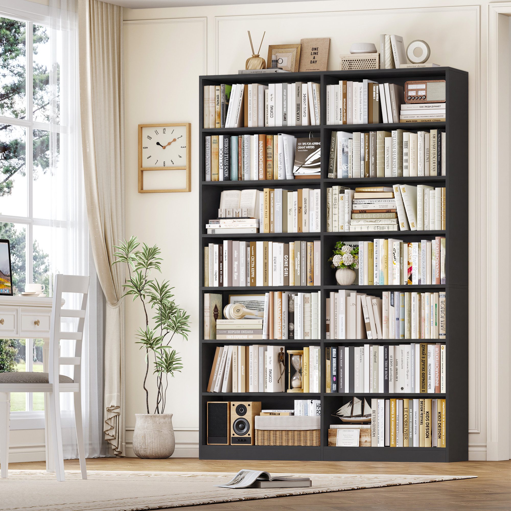 Homfa Bücherregal 212,5 cm hoch Standregal Bücherschrank Regal, mit 14 Fächern Raumteiler Aufbewahrungsregal 120x30x212,5 cm schwarz