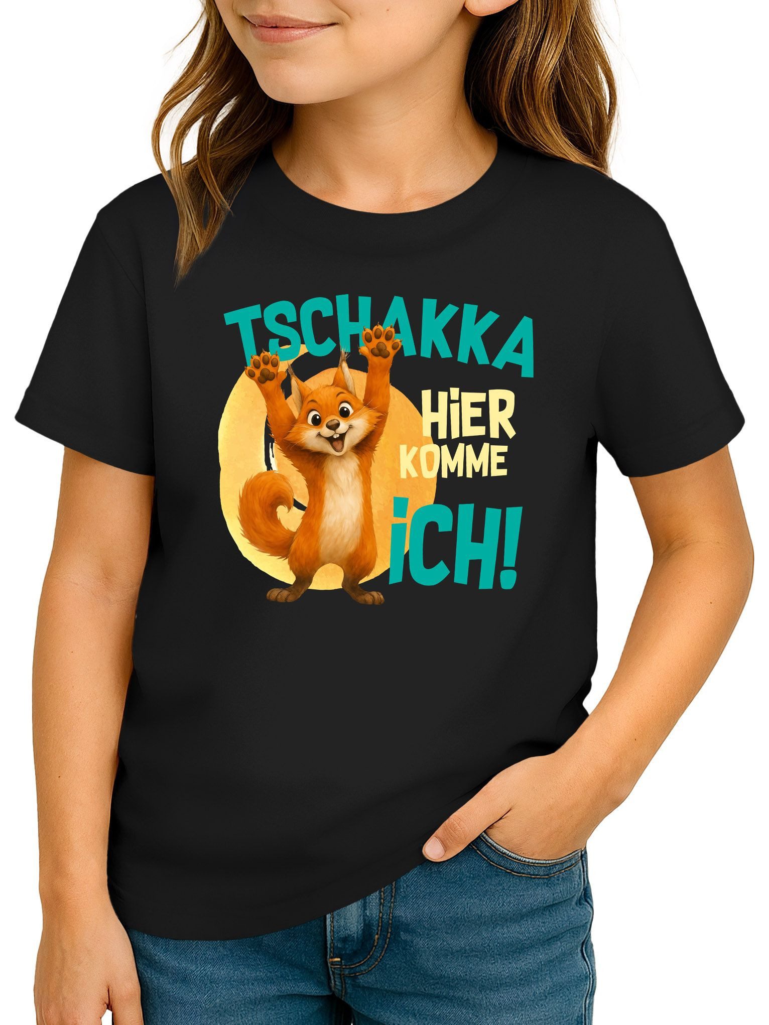 Print-Shirt Kinder T-Shirt Kinder Eichhörnchen Lustiges Tschakka Comic Tiermotiv
