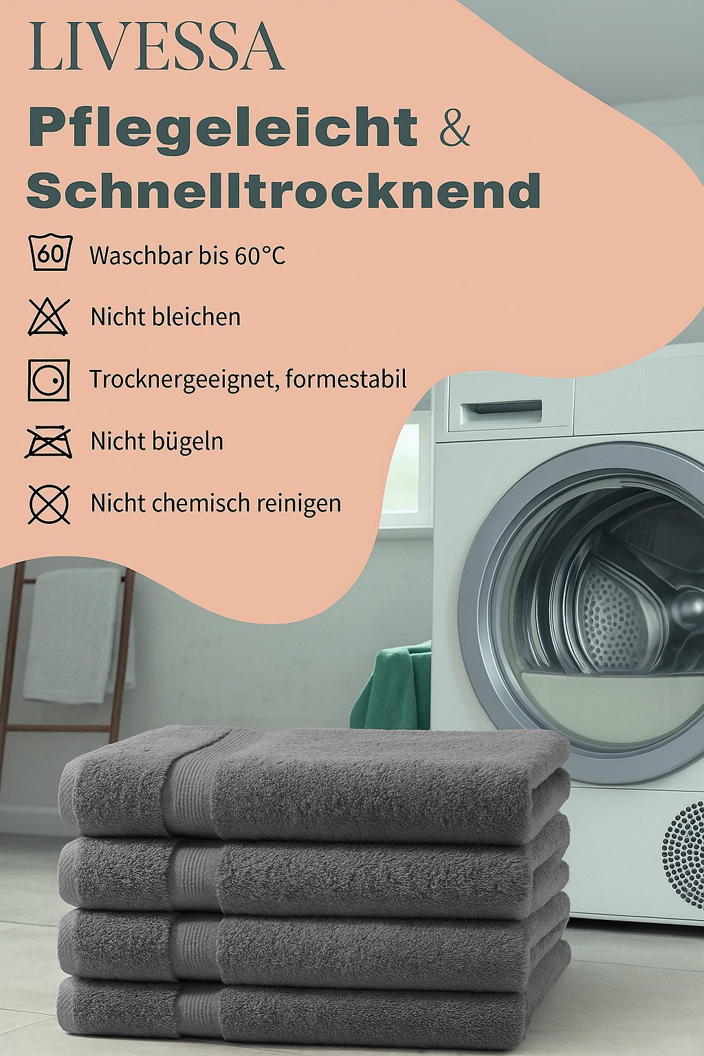 livessa Handtücher Frottiertücher Elegance - Handtuch - Duschtuch - Badetuch - Gästetuch, Luxuriöse Qualität der Spitzenklasse, aus 100% Baumwolle – 500 g/m². – Bild 5 von 5