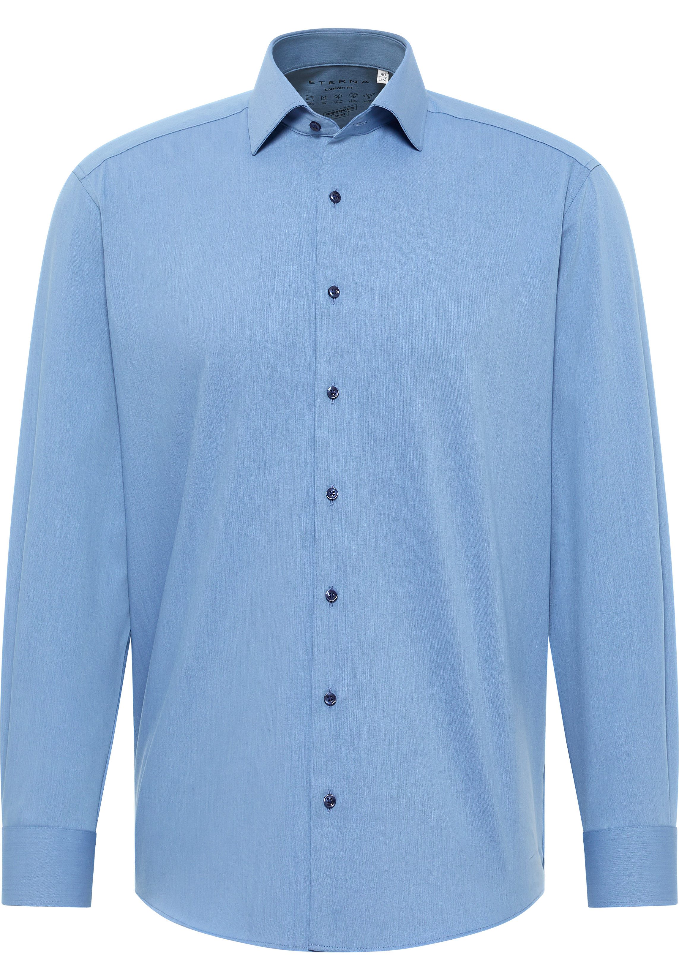 Klassische Bluse ETERNA COMFORT FIT Performance Shirt Langarm Hemd stahlblau twill