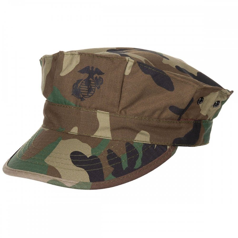 MFH Army Cap US Cap, "USMC", Rip Stop, woodland,mit Marine-Corp-Druck - L mit Belüftungslöcher