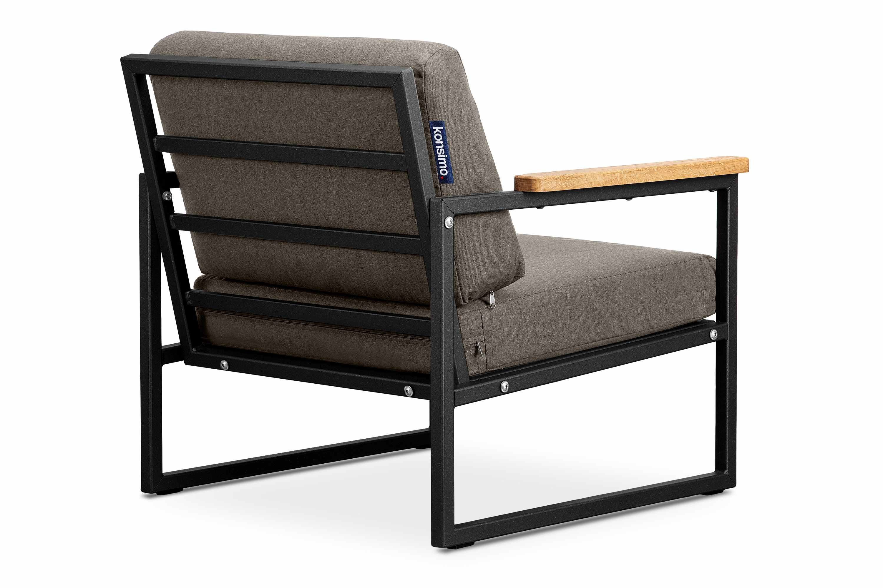 Konsimo Gartensessel TRIBO Garten-Sessel (1x Handläufe Made wasserabweisend, geölter Eiche, schwarz/beige aus UV-Beständigkeit, und Europe Sessel), schmutz- in