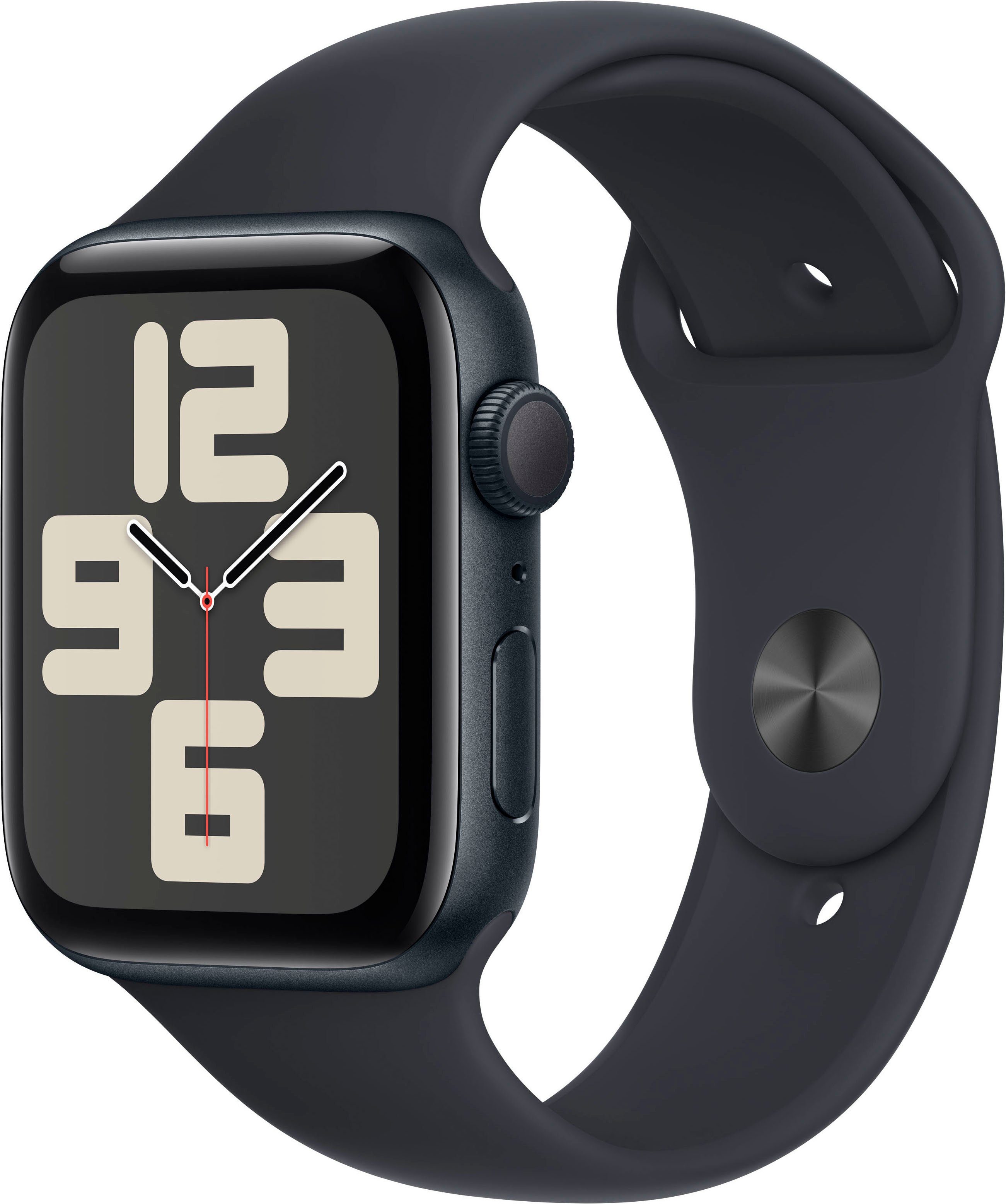 Apple Watch SE GPS 44 mm Aluminium M/L Smartwatch (4,4 cm/1,73 Zoll, Watch OS 10), Sport Band midnight | midnight | Apple Watch