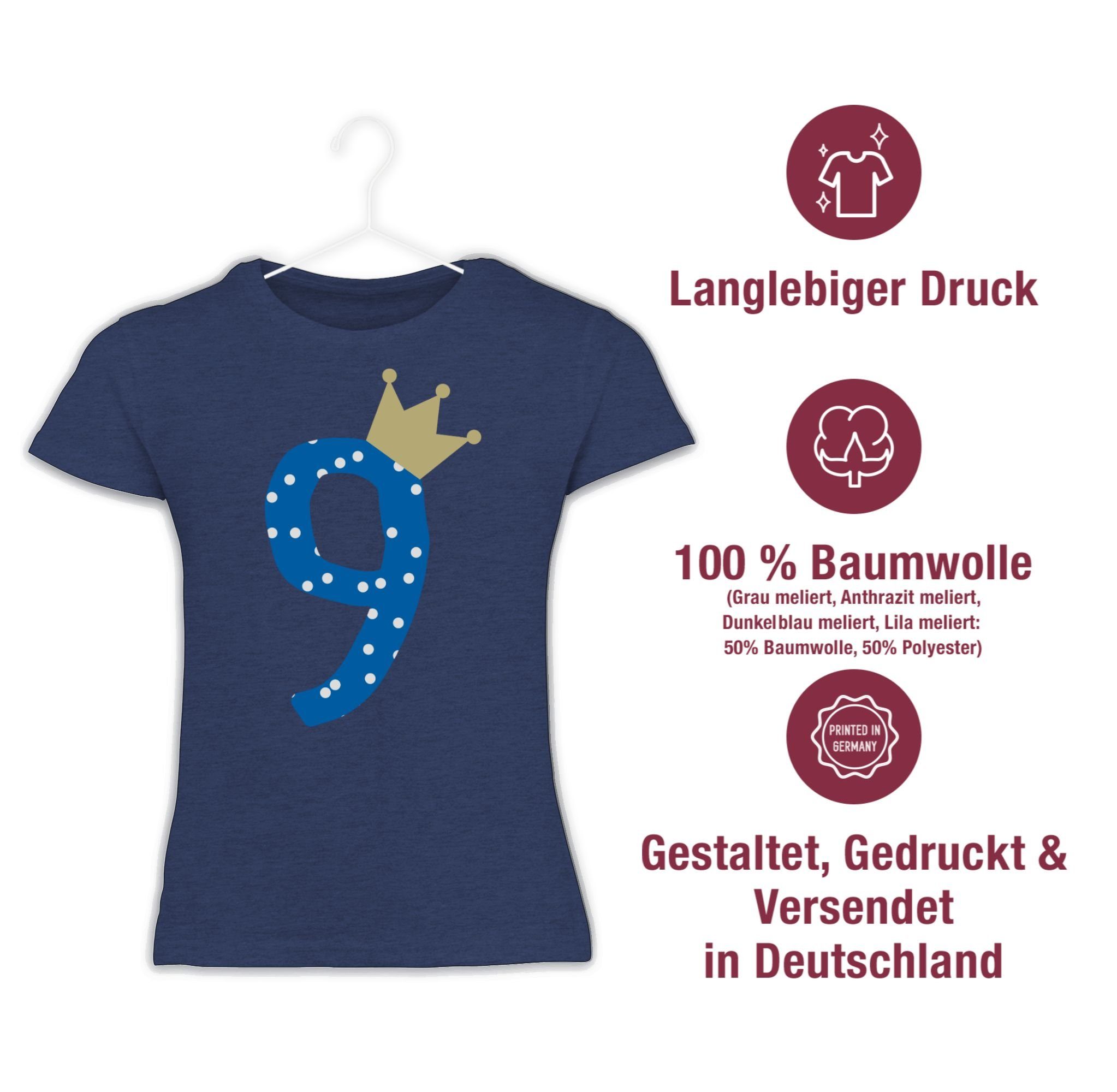 T-Shirt Shirtracer 9. 1 Dunkelblau Neun Meliert Junge Neunter Krone Geburtstag