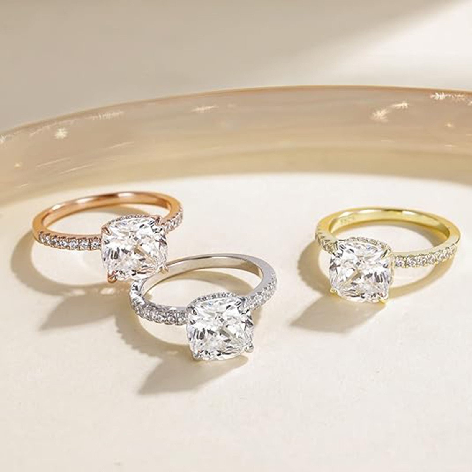 Jumpeak Diamantring Vierzackiger Cushion-Diamantring 14K Weißgold 1.0 CT Labordiamantring, 14K, Antragsring, Geschenk zum Jahrestag, Farbe E, Reinheit VS1