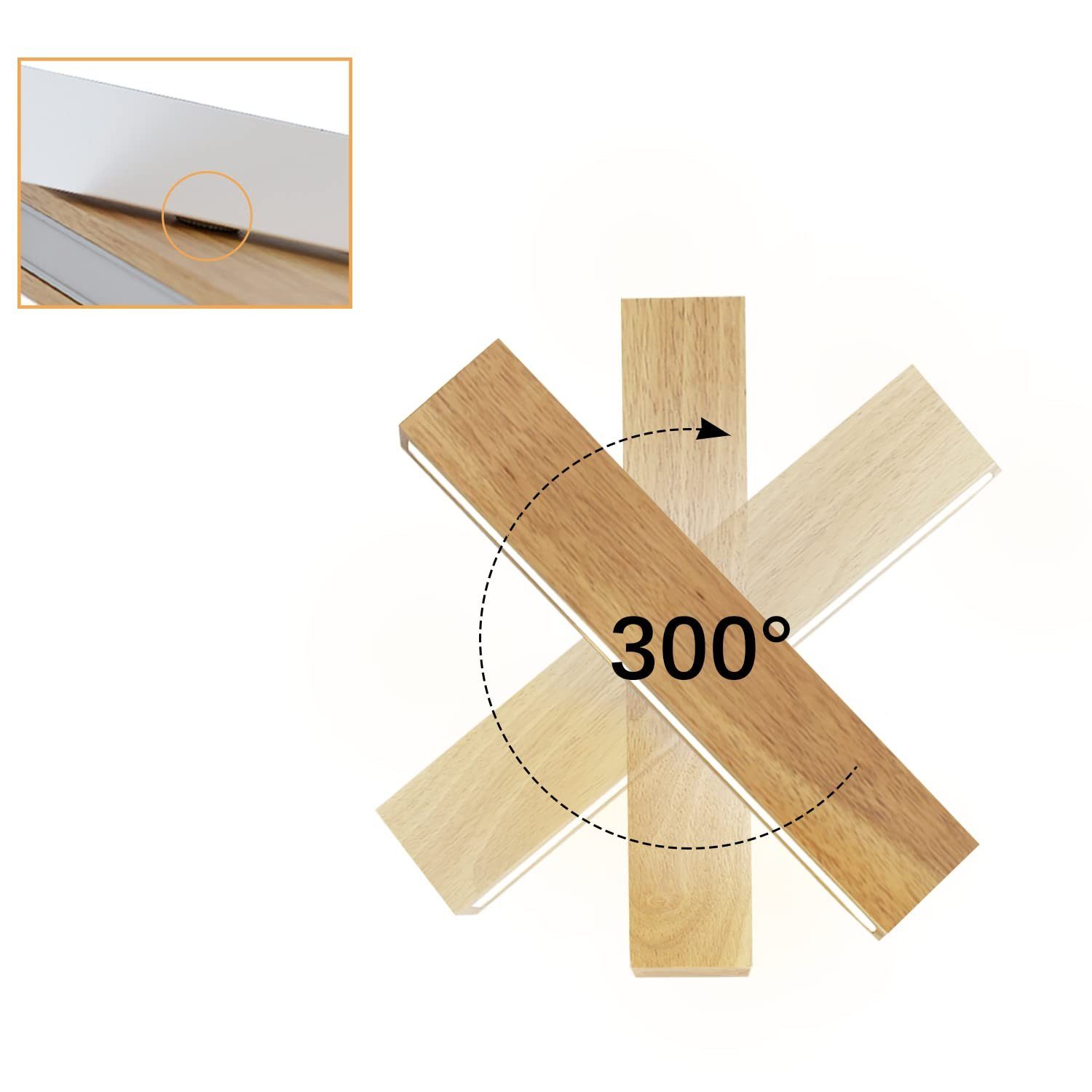 Nettlife LED Wandleuchte Holz 3000K warm weiße Wandbeleuchtung, Drehbar 330 °, LED fest integriert, Warmweiß, Wohnzimmer Schlafzimmer Flur Treppenhaus