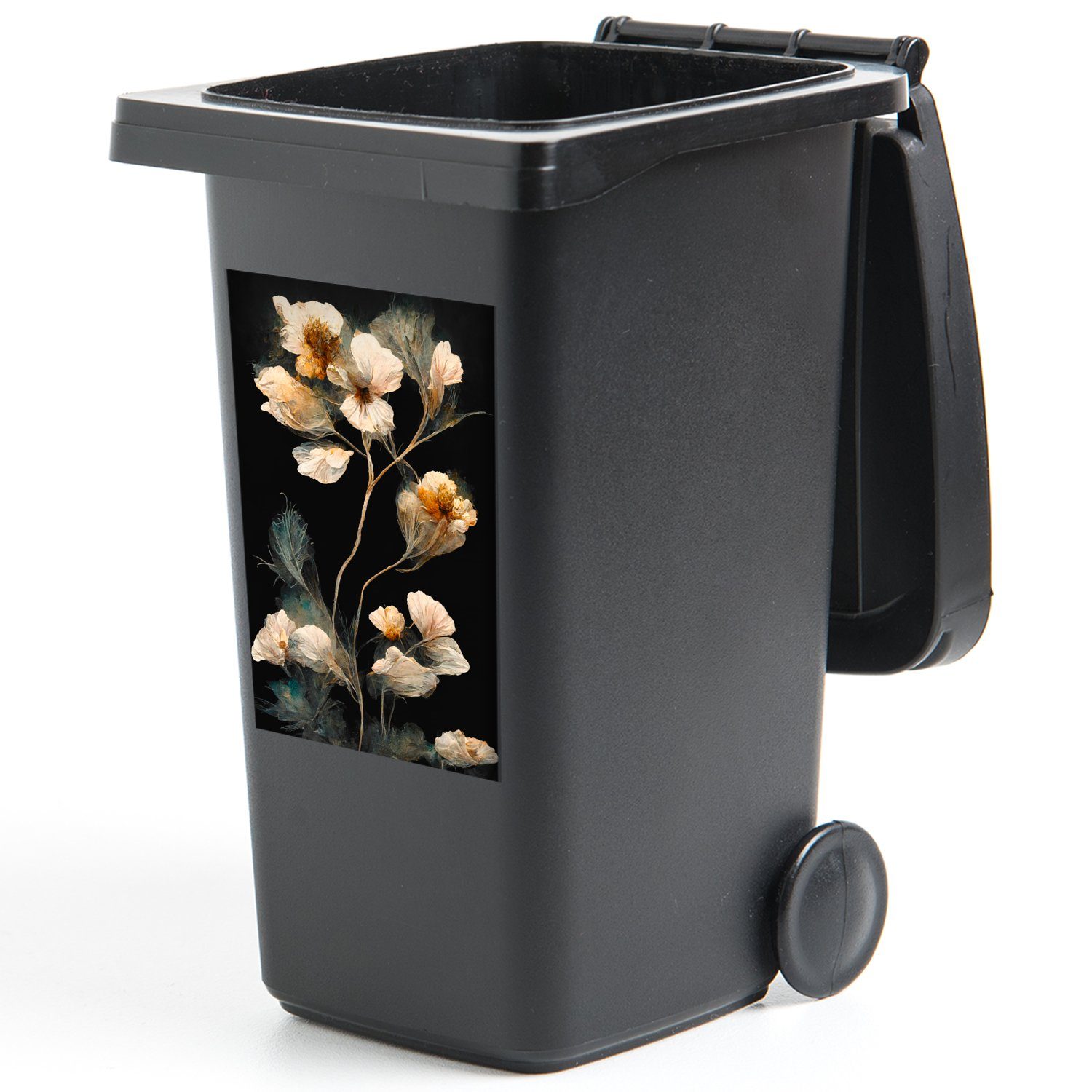 - Blumen St), (1 Container, Vintage MuchoWow Mülleimer-aufkleber, Schwarz Wandsticker - Pflanzen - Mülltonne, Abfalbehälter Sticker,