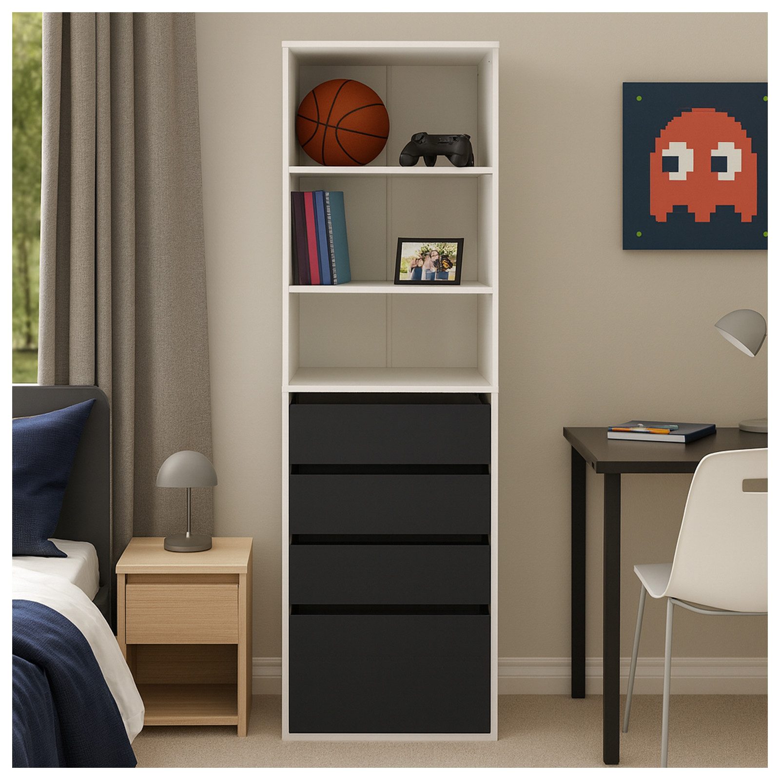 HTI-Living Mehrzweckschrank Schrank mit 4 Schubladen und 3 offenen Fächern (Stück, 1-St., 1 Schrank) Highboard Standregal Mehrzweckschrank