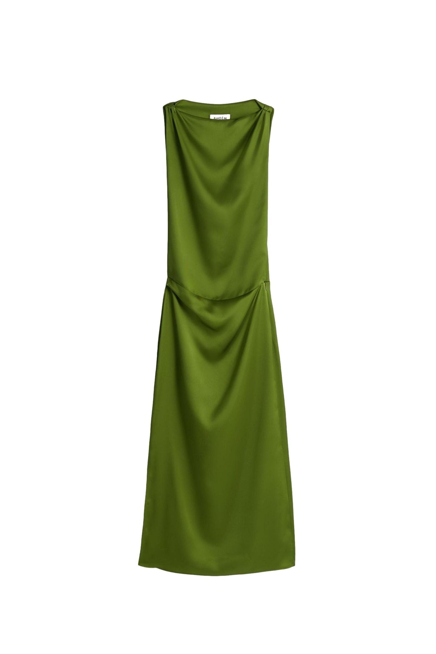 Bhoem Midikleid BHOEM Drapiertes ärmelloses Satin-Midikleid, braun (1-tlg)