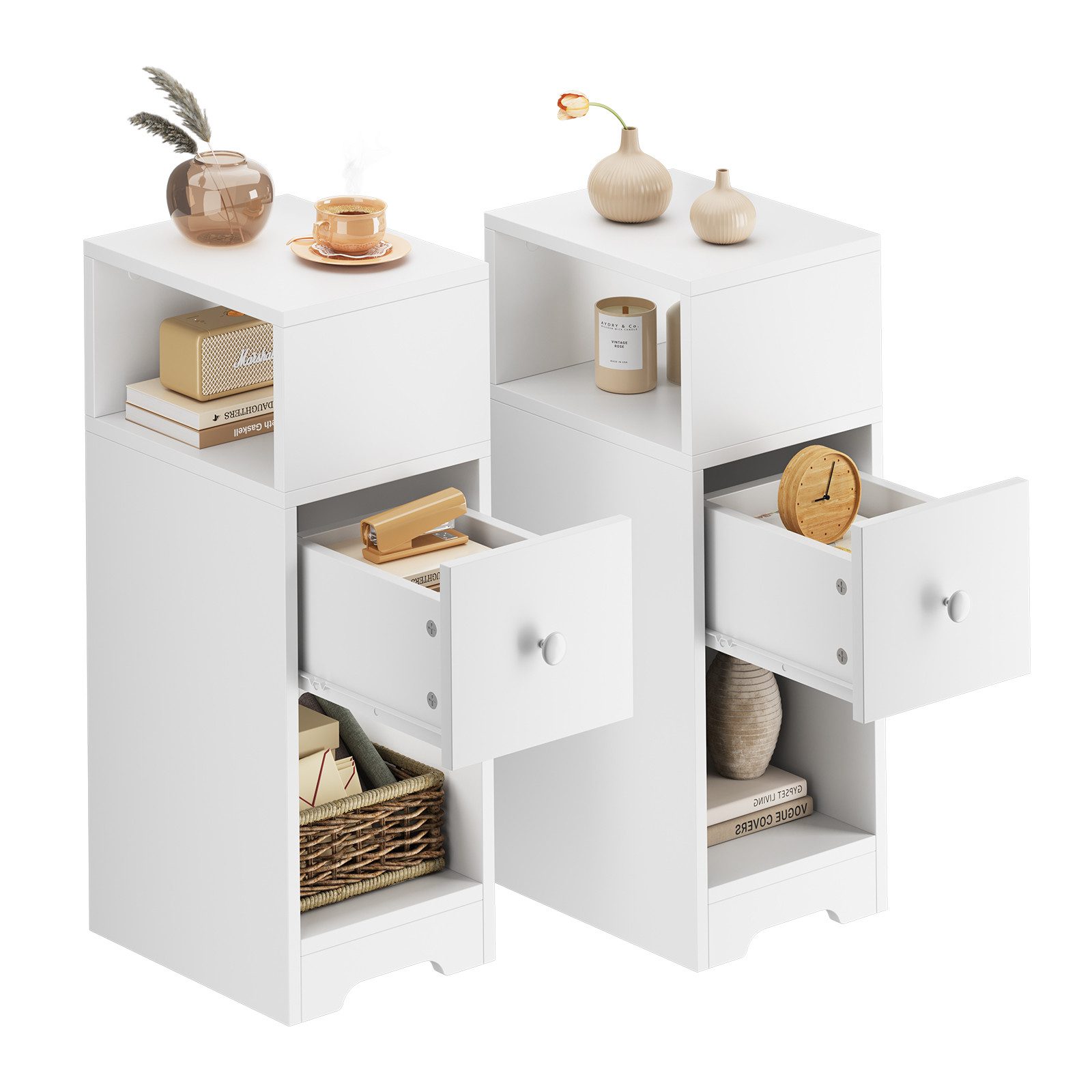 NAIMP Nachttisch Schmal Beistelltisch mit Schubladen 1er Set/2er Set, Nacht günstig online kaufen