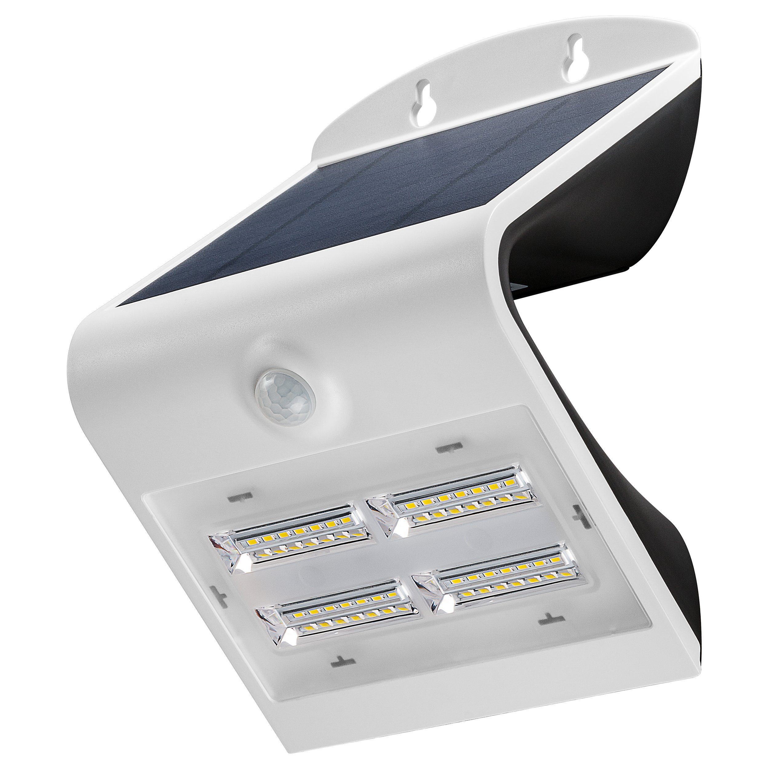 Goobay LED Solarleuchte LED Solar Außenstrahler mit Bewegungsmelder 3,2 W Scheinwerfer, LED fest integriert, Neutralweiß, 4000 K / 400 lm / Hochwertiges Solarpanel / Weiß