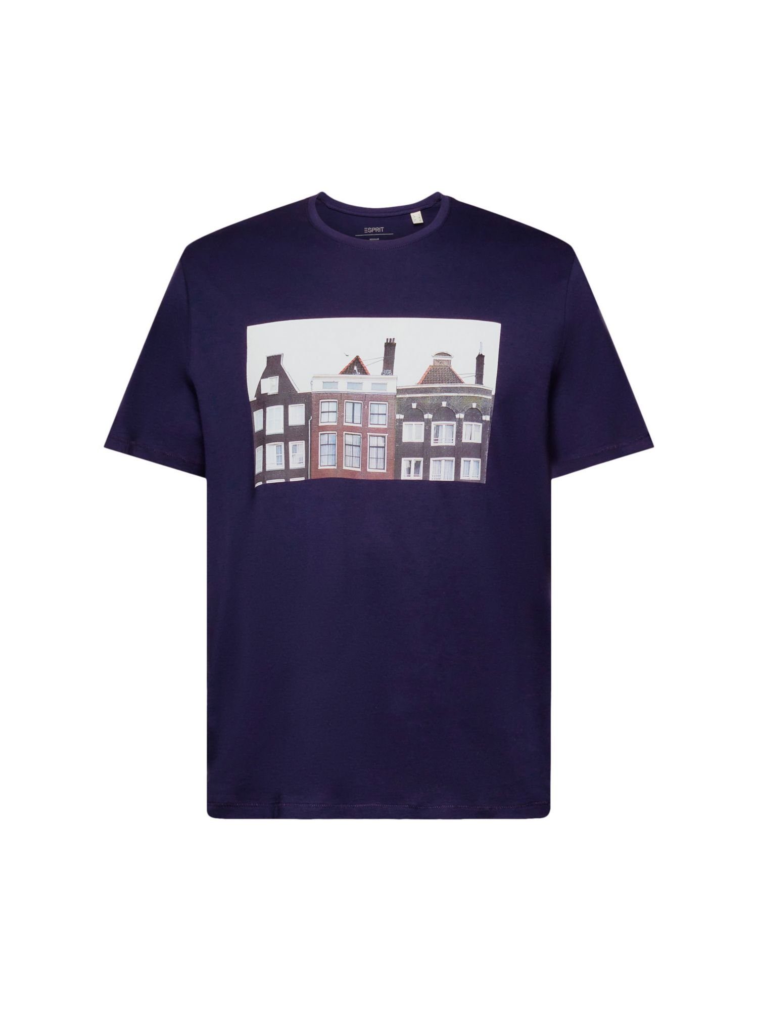 edc by Esprit T-Shirt Rundhals-T-Shirt mit Print, 100 % Baumwolle (1-tlg) DARK BLUE