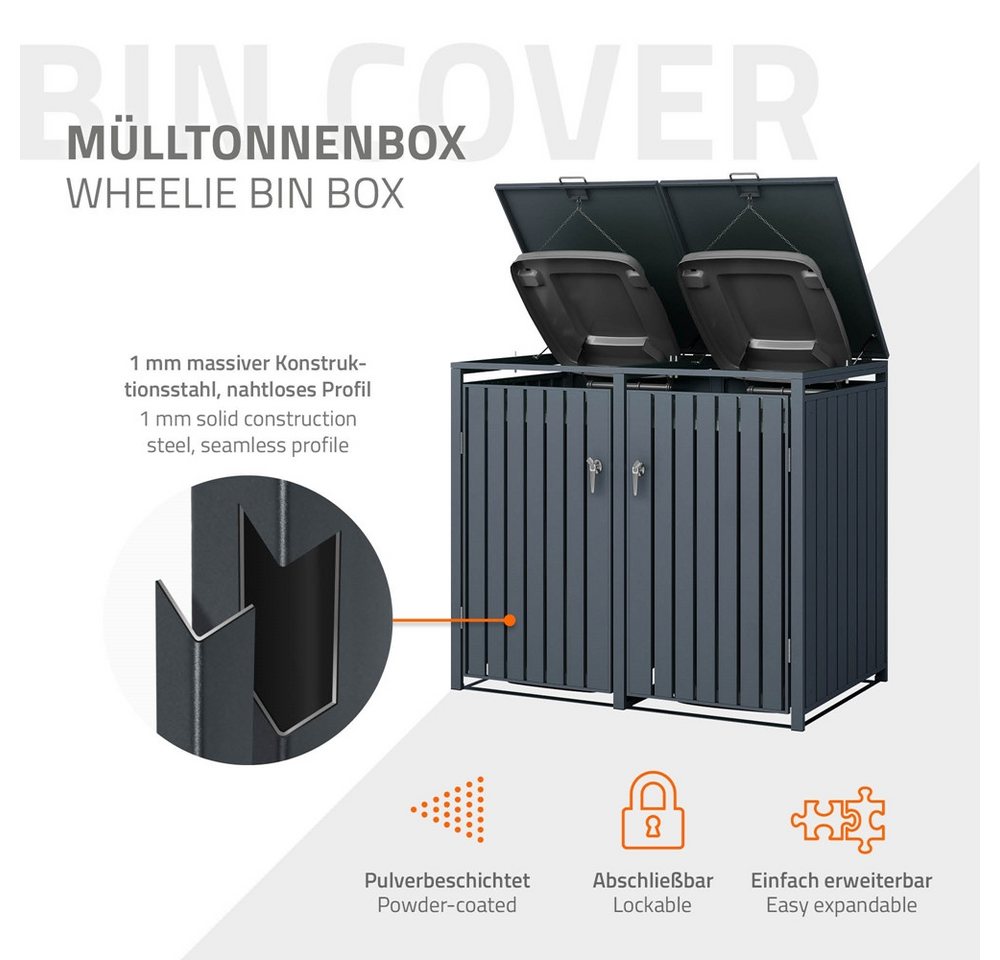 Thumbnail - ML-DESIGN Mülltonnenbox Müllbox aus Stahl wetterfest mit Klappdeckel/Tür Mülltonnecontainer, für 2 Tonne 240L 132x80x116...