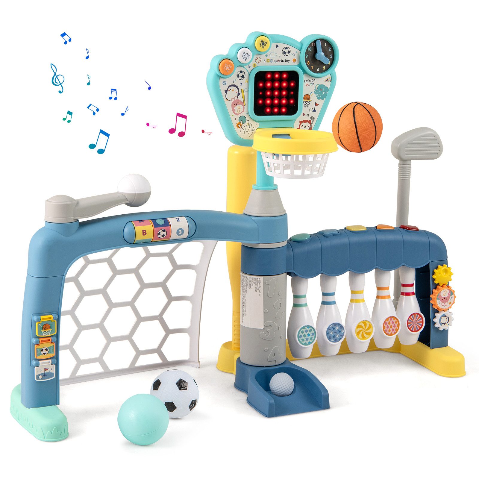 COSTWAY Basketballkorb, 5-in-1 Aktivitätszentrum mit interaktivem Sportspielzeug