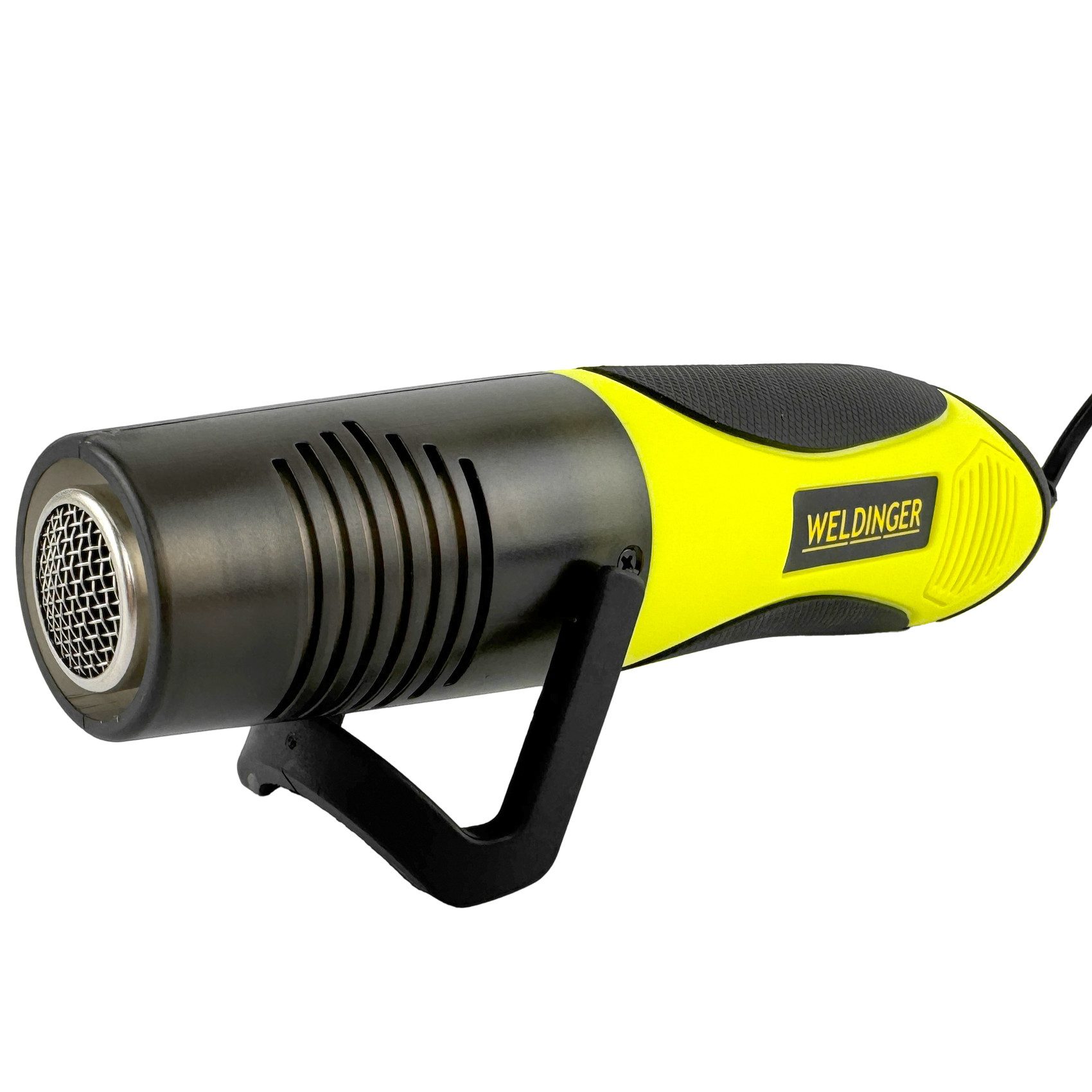 WELDINGER Heißluftgebläse Heißluftpistole HG-2 mini 450 W mit 2 Stufen 250°C / 450°C 2 m Kabel, bis max. 450 °C, (Set), klappbarer Ablageständer, ergonomischem Zweikomponentenhandgriff