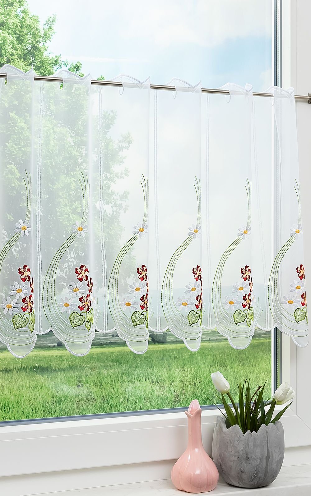 Scheibengardine Frühlingsblüten, Plauener Spitze®, HxB 50x49.5cm (1 St), transparent