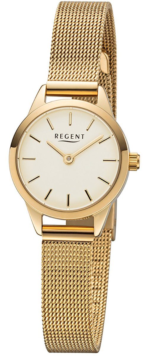 Regent Quarzuhr Regent Damen Uhr F-1166 Metall Quarz, (Analoguhr), Damen Armbanduhr rund, klein (ca. 18mm), Metallarmband