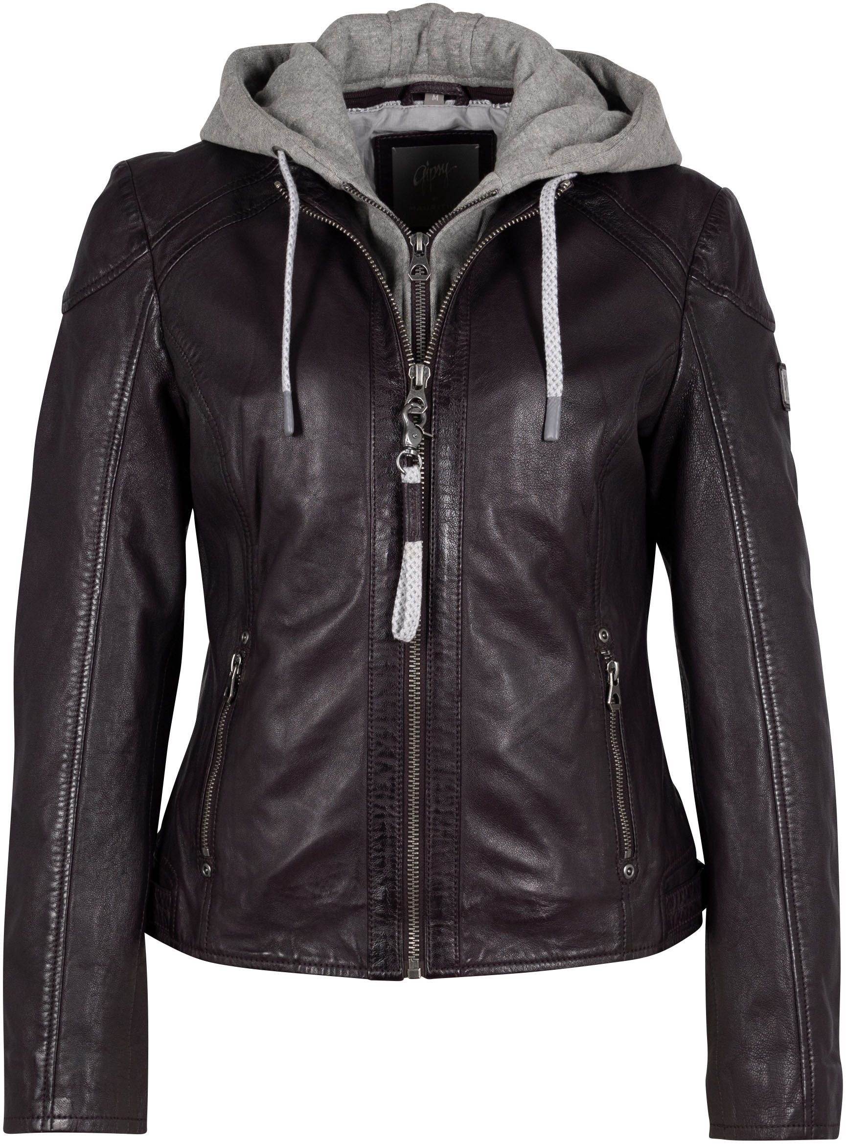 Mauritius Lederjacke GWAlice mit Reißverschlusstaschen, Ziernähte, Kapuzene günstig online kaufen