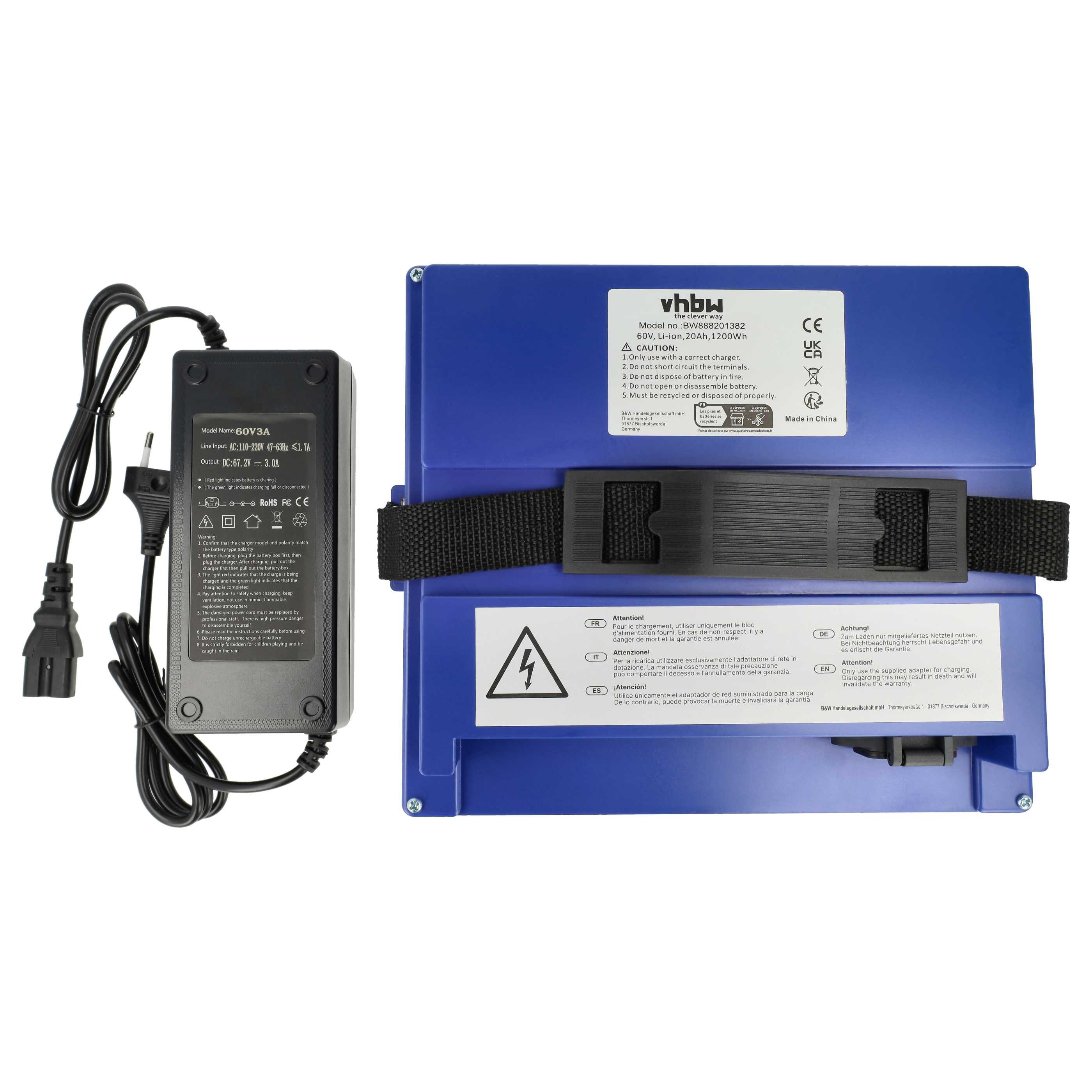 vhbw Akku für Elektrorollstuhl (20 Ah, 60 V, Li-Ion, inkl. Ladegerät) Elektromobil-Akku Akku Li-Ion 20000 mAh (60 V, 1 St), Leistungsfähiger Austausch-Akku für E-Rollstuhl, Elektro Scooter, Mit