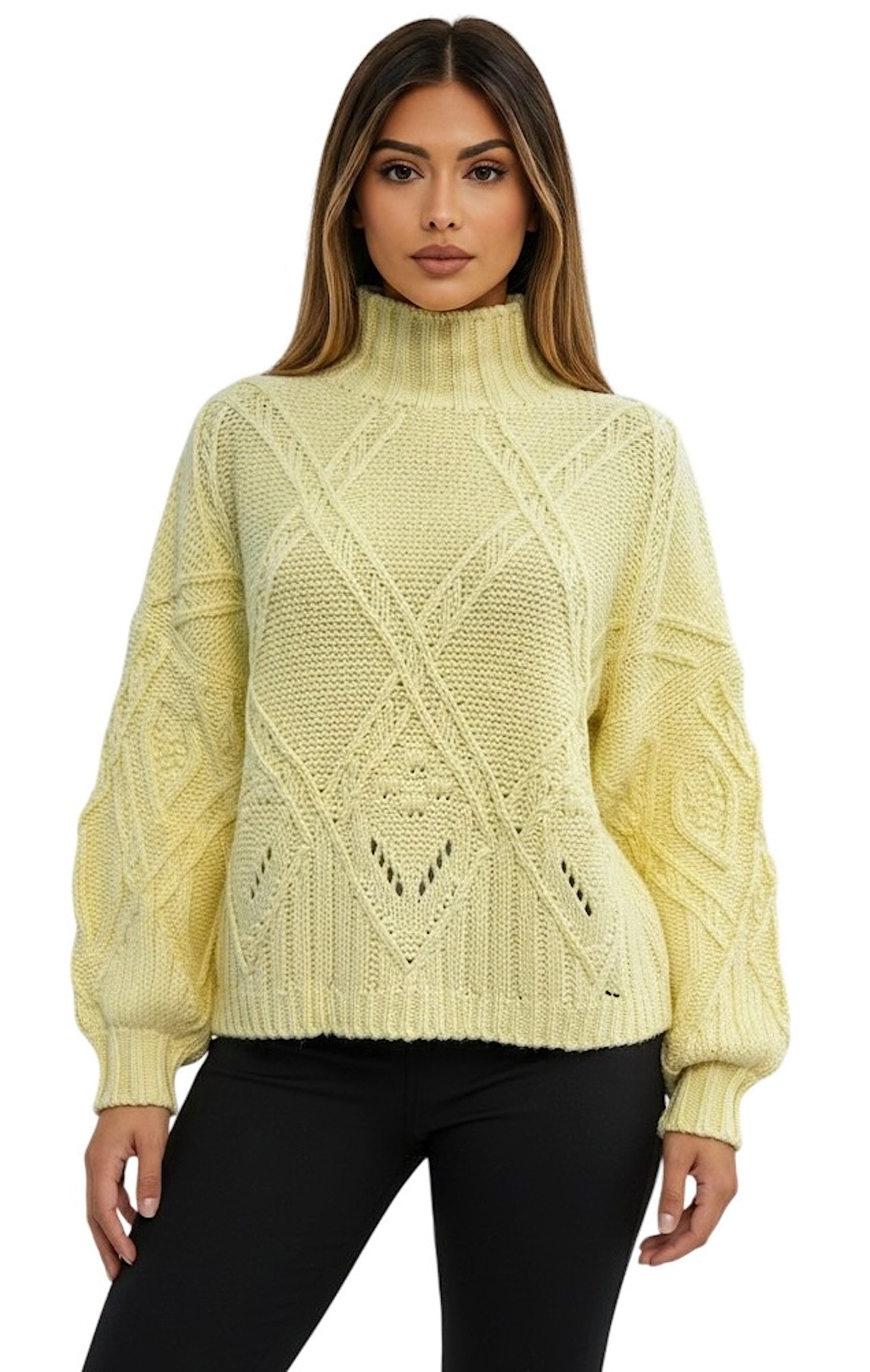 Worldclassca Strickpullover WORLDCLASSCA Oversize Strickpulllover Steh Kragen Zopf Muster Dick Neue Kollektion - Stilvolle und gemütliche Strickmode für Damen