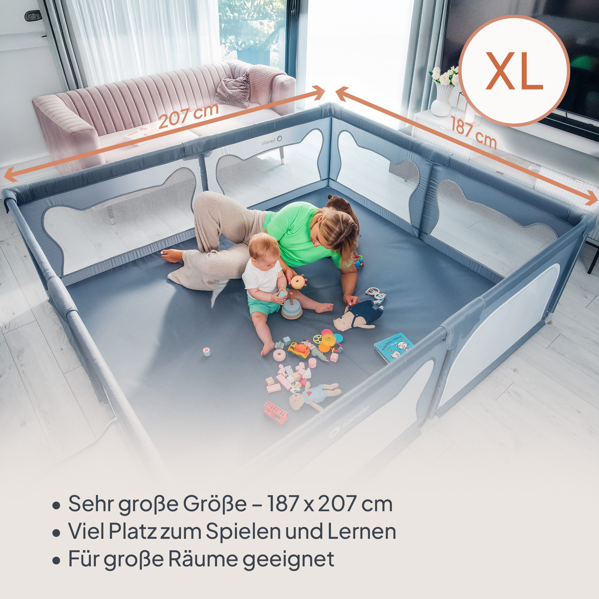 lionelo Laufgitter WILLOW XL (Set), sehr große Spielfläche, 2 abschließbare Seiteneingänge