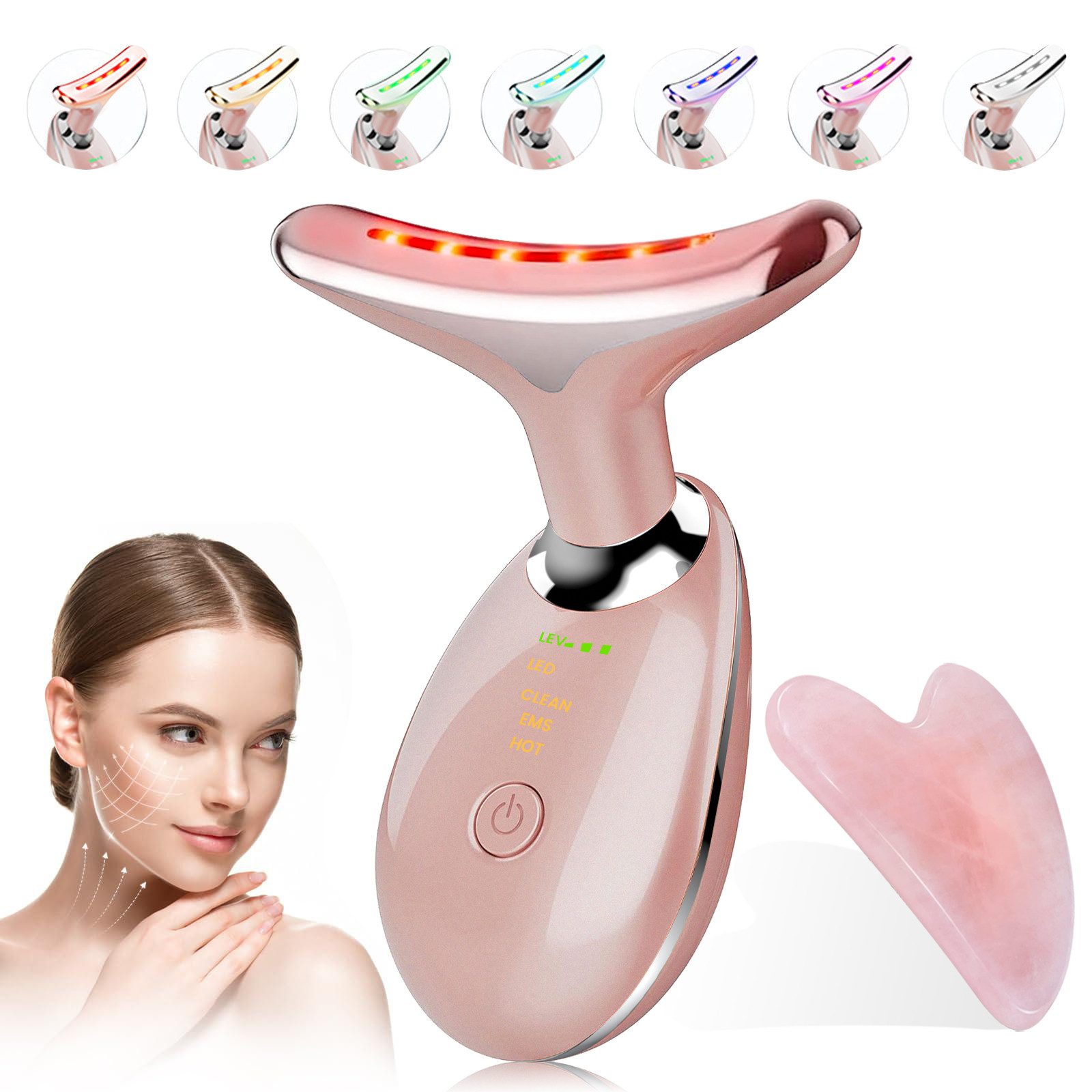 FOSMET Gesichtsmassagegerät Gesichtsmassagegerät Gegen Falten,EMS,3 Modi,45℃ Beauty Gesichtsgerät, 1*Hauptgerät,1*Kabel,1*Gua Sha Schaber,1*Reinigungstuch,1*Handbuch, Anti-Aging Pflegegerät mit 3 Modi Mikrostrom für Gesicht und Hals