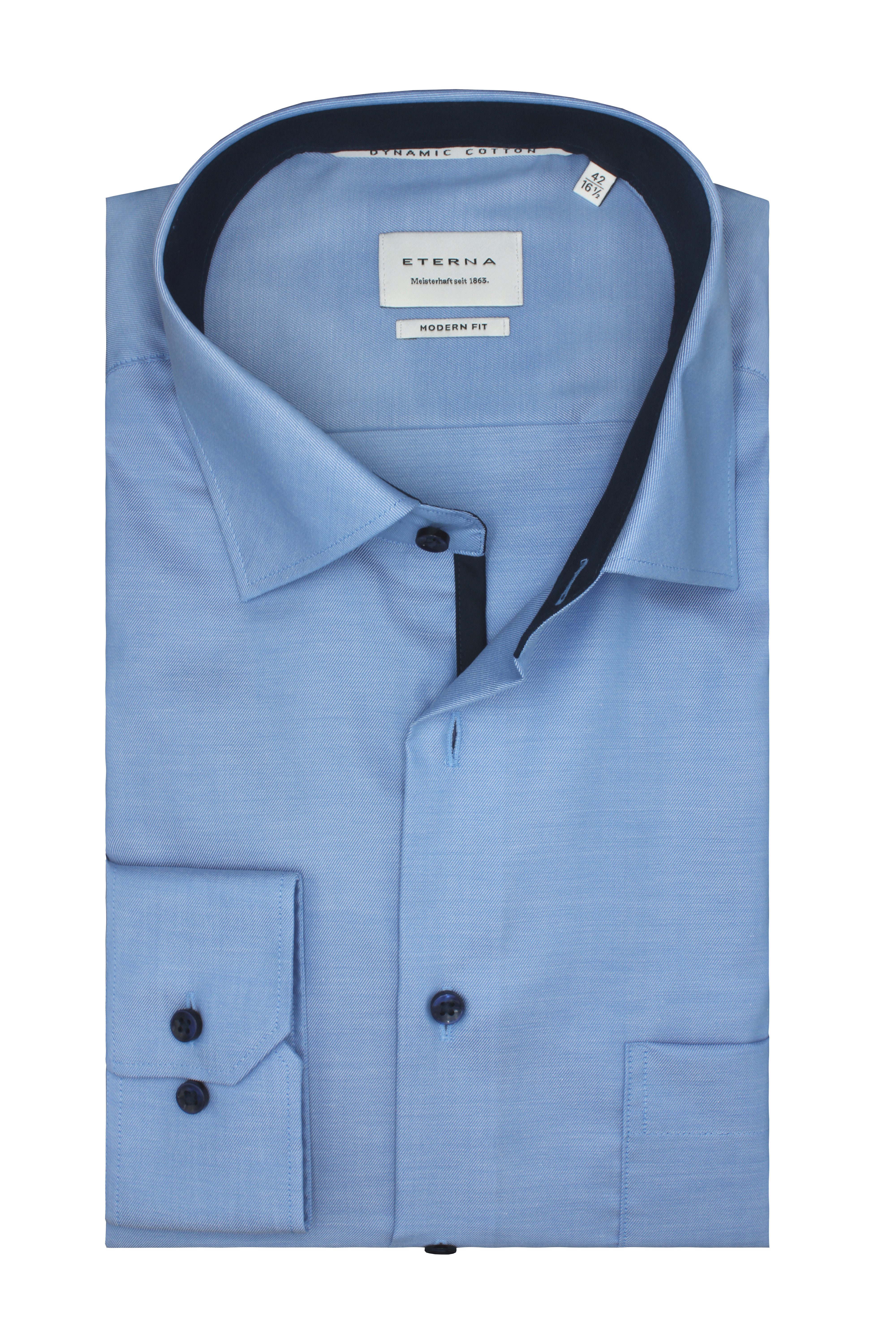 Eterna Langarmhemd Modern Fit I Blau I Bügelfrei I Langarm I Dynamic Cotton™, Twill