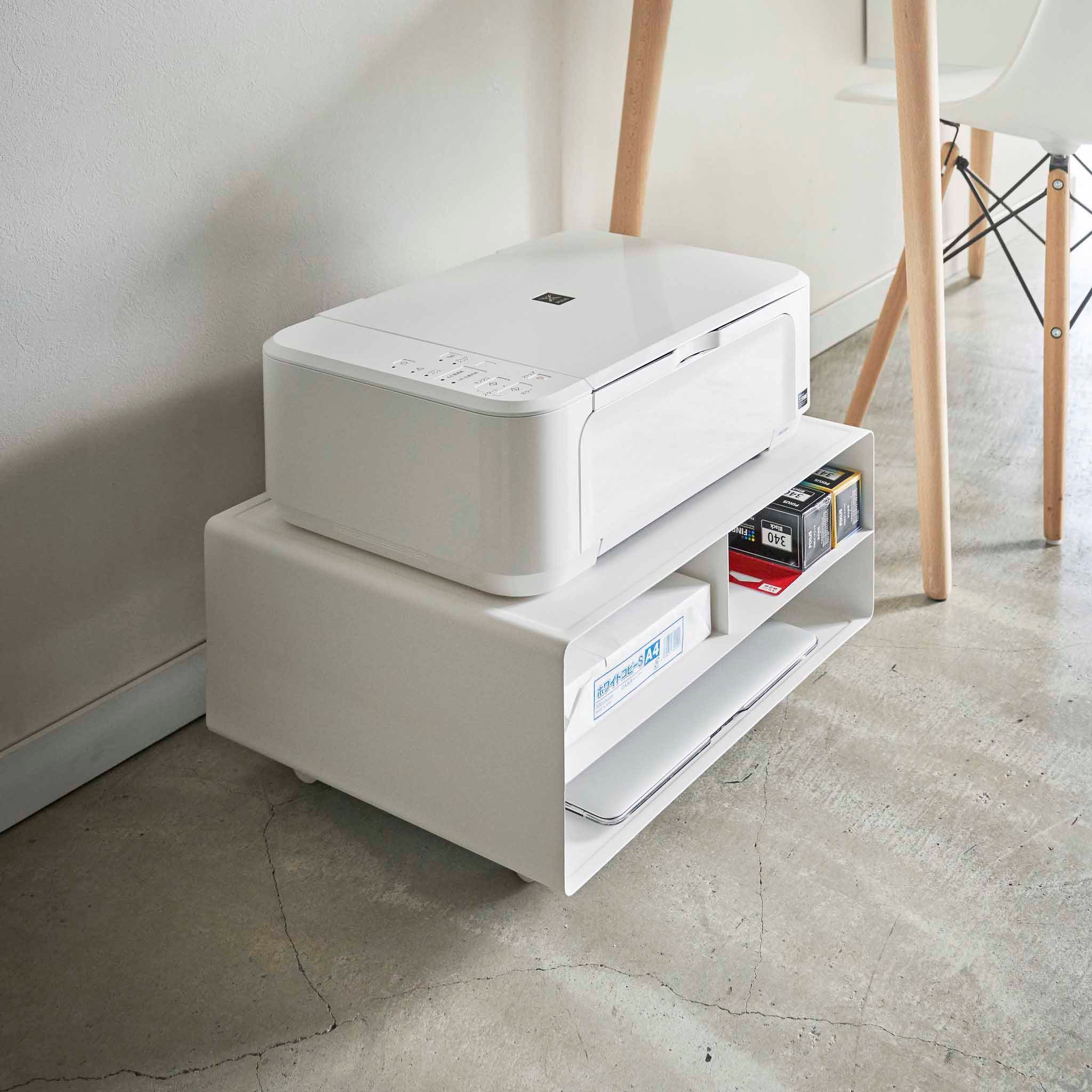Yamazaki Ablagetisch TOWER Drucker-Regal mit Rollen, Stahl, minimalistisch, 48 x 37 x 19 cm (L x B x H)