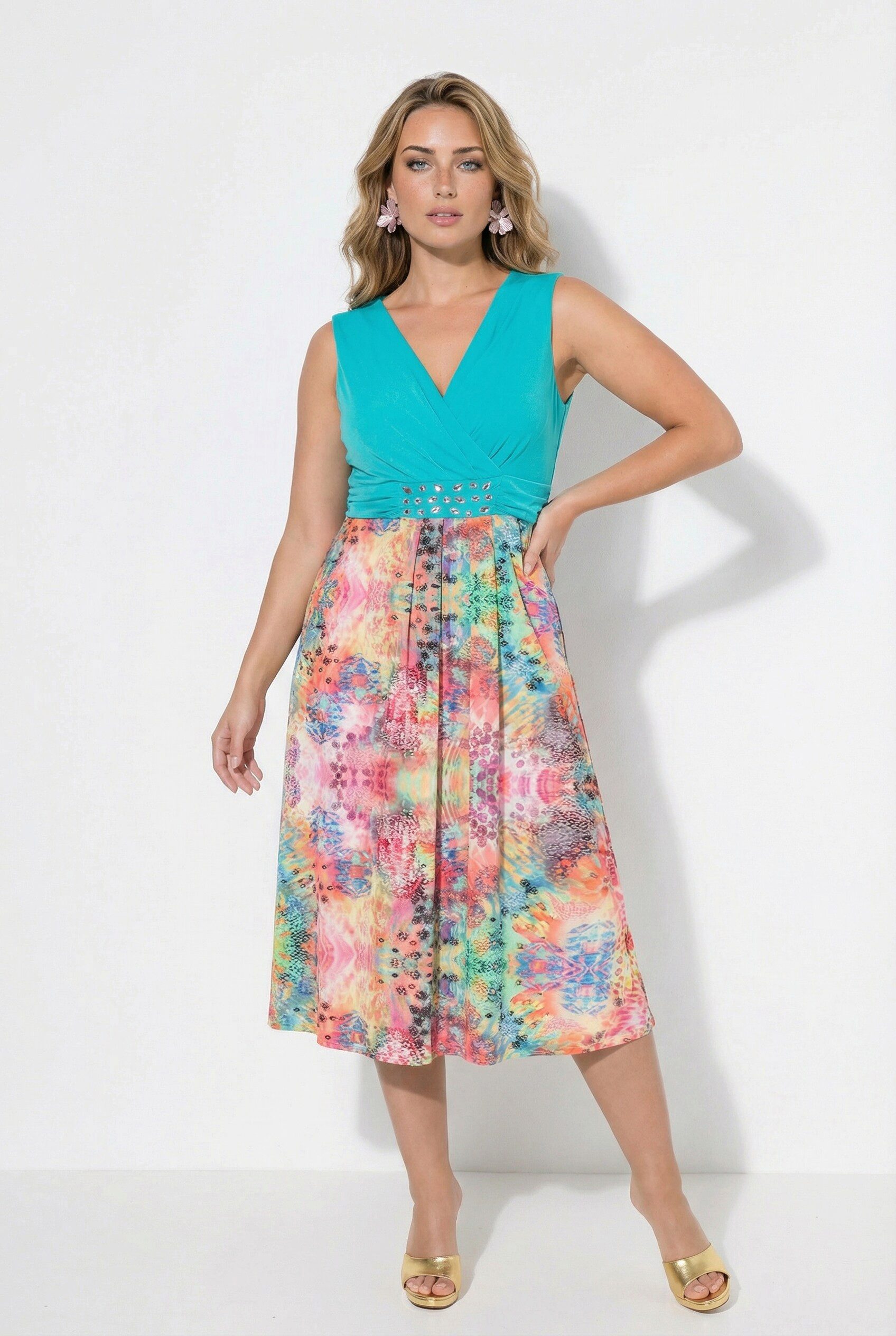 MIAMODA Midikleid Jerseykleid ärmellose A-Linie Rock mit Druck
