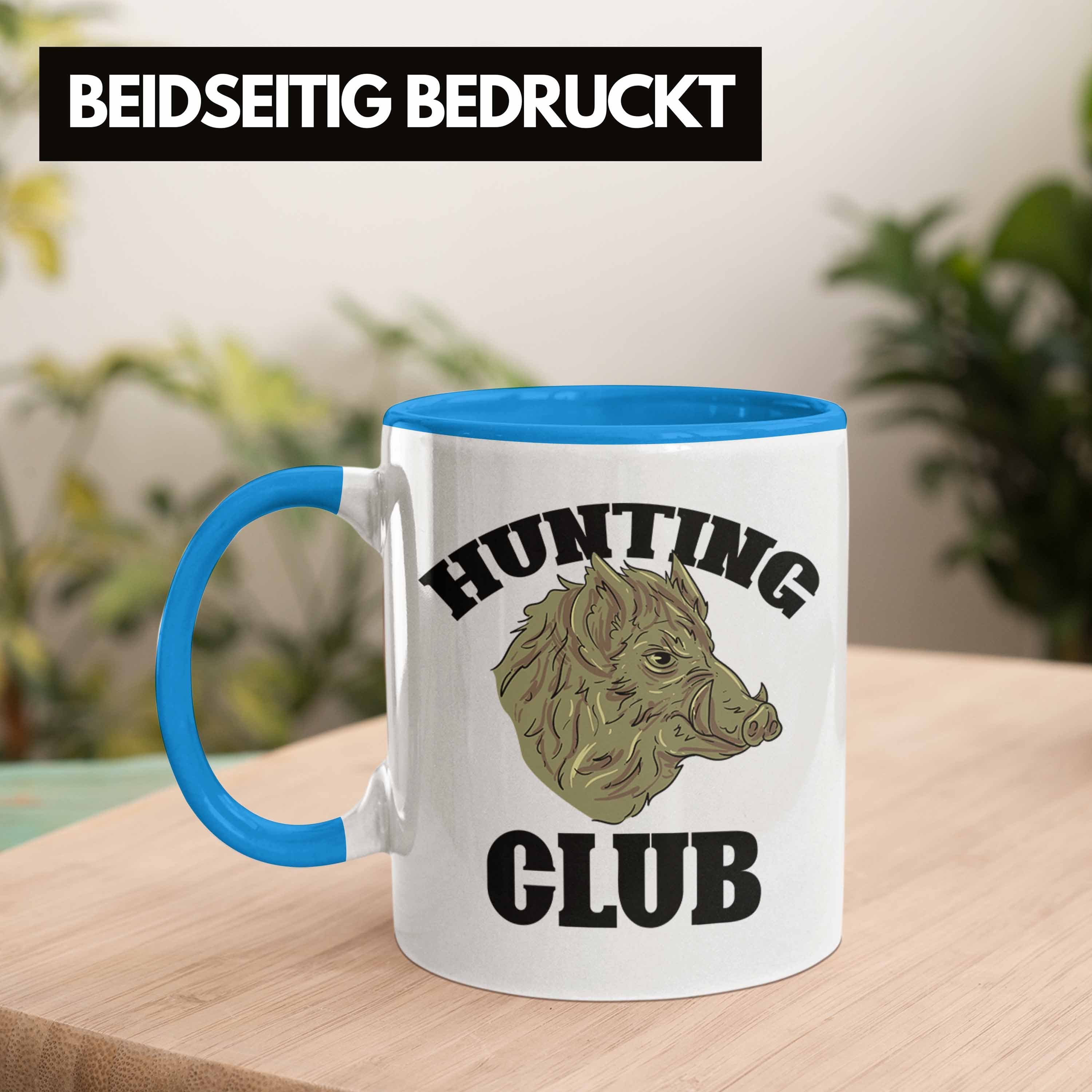Tasse Blau Wildschwein Geschenkidee Tasse Club Geschenk Jag Spruch Hunting Jäger Trendation