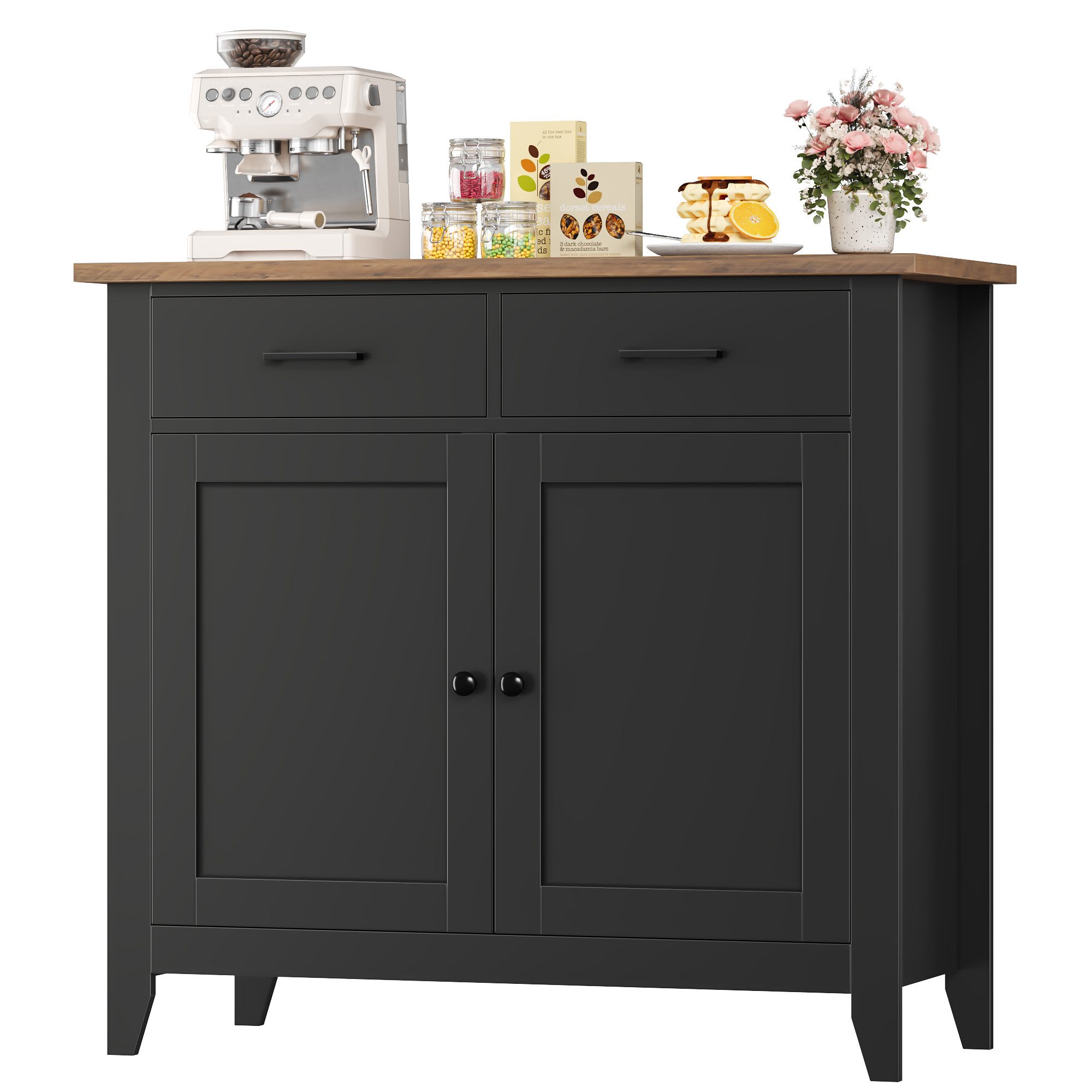 HOMECHO Buffet Sideboard Weiß Küchenschrank mit 2 Schubladen 2 Türen