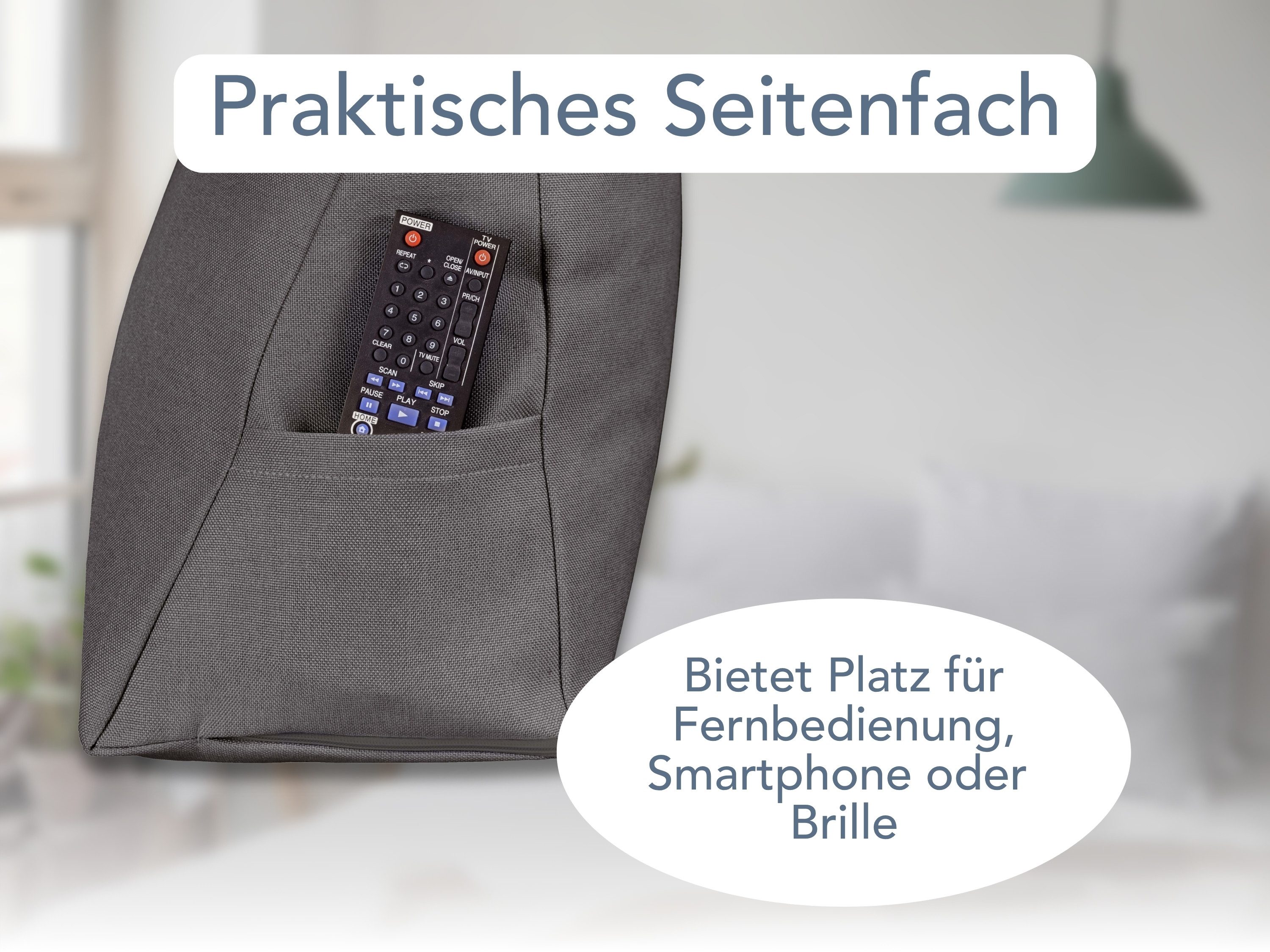 XDREAM Rückenkissen ergonomisches Keilkissen für Bett und Sofa, 1-tlg., als Kopfkissen oder Venenkissen verwendbar, mit praktischem Seitenfach