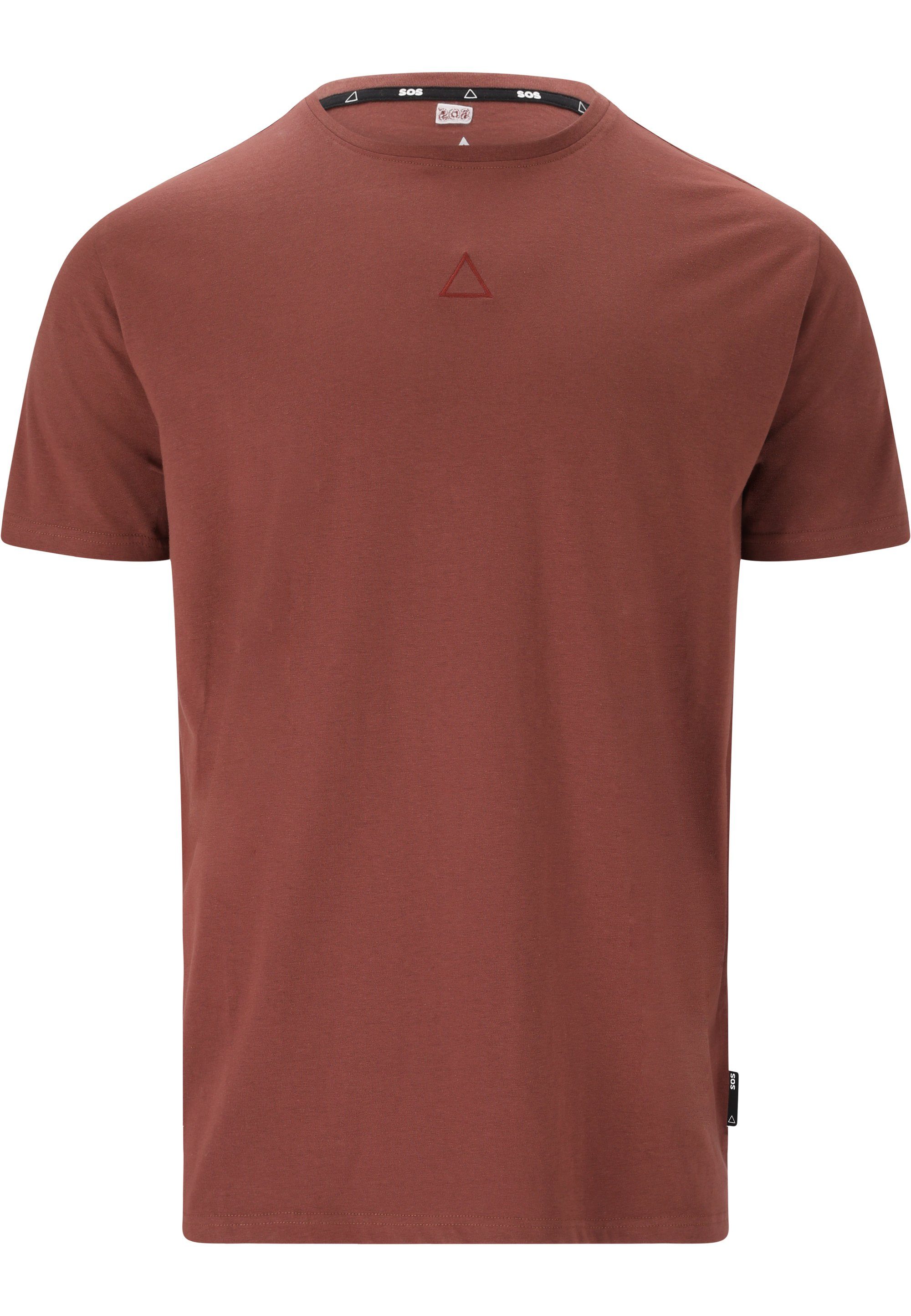 SOS T-Shirt Kobla Front aufgesticktem Markenlogo der (1-tlg) mit auf cognac