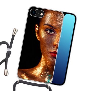 MuchoWow Handyhülle Make-up - Gold - Frau - Luxus - Glitzer - Kunst, Handyhülle Telefonhülle Apple iPhone SE (2020)