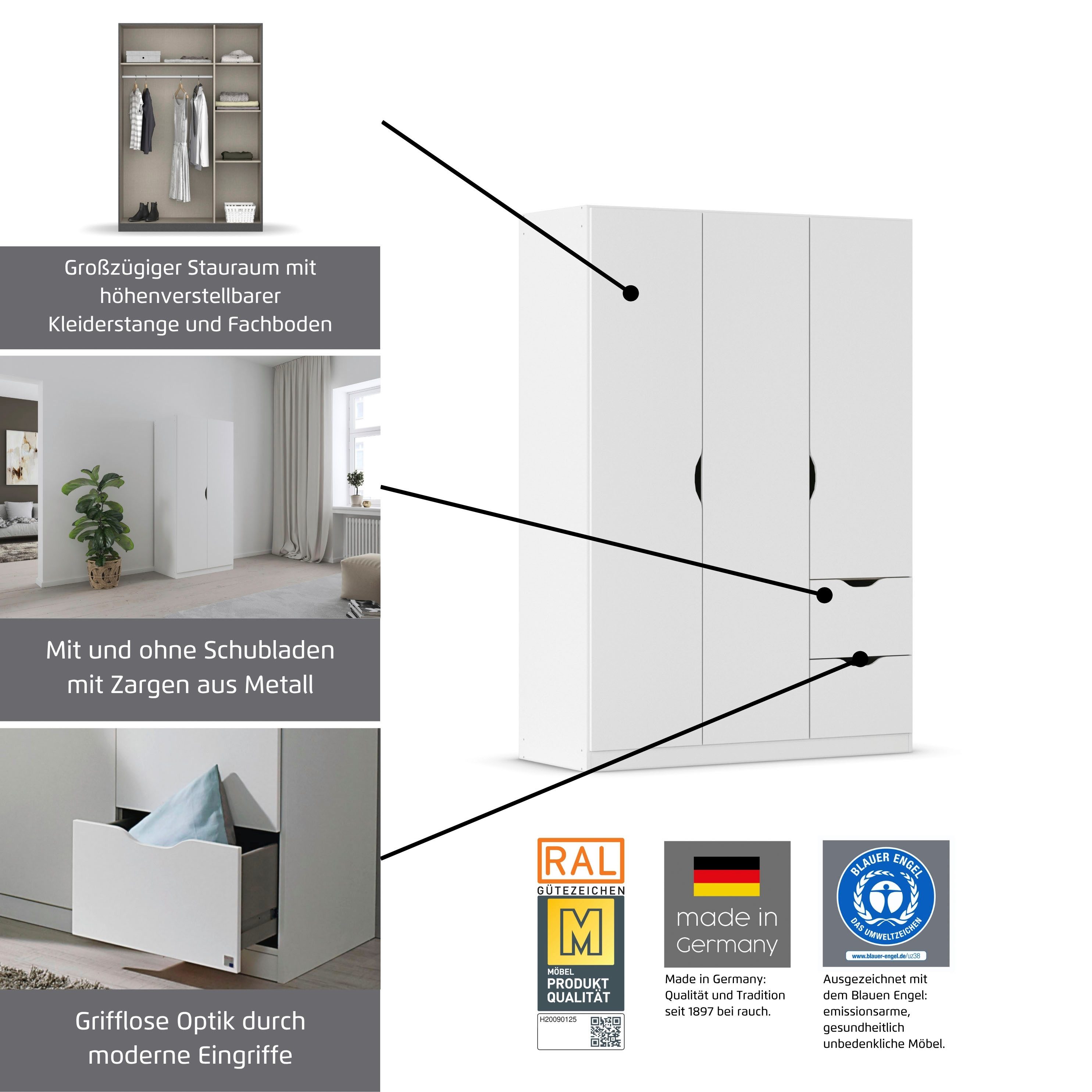 rauch Kleiderschrank Freiham mit Griffmulden und Schubkästen – Bild 5 von 5