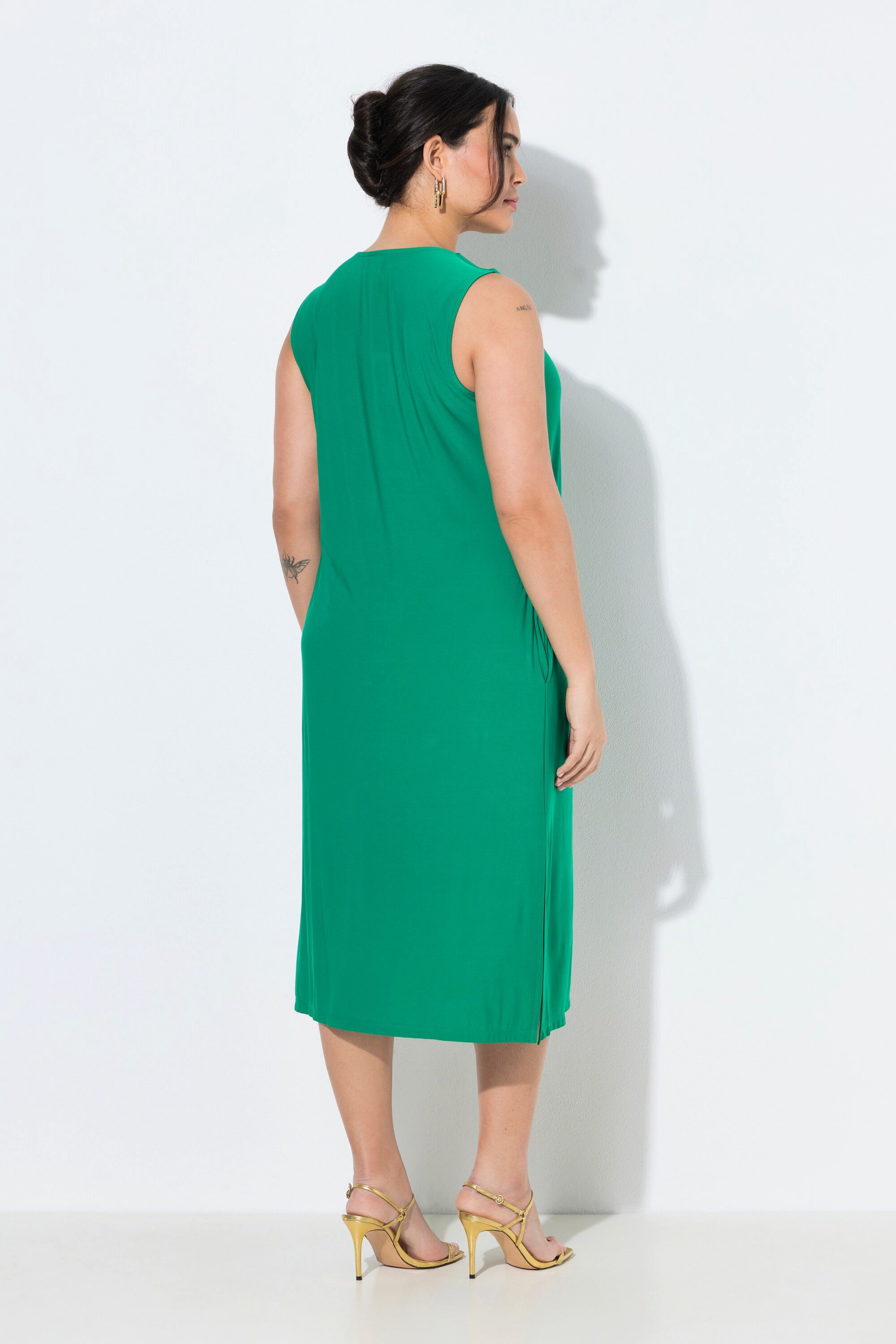 Ulla Popken Cocktailkleid Jerseykleid A-Linie Carré-Ausschnitt ärmellos