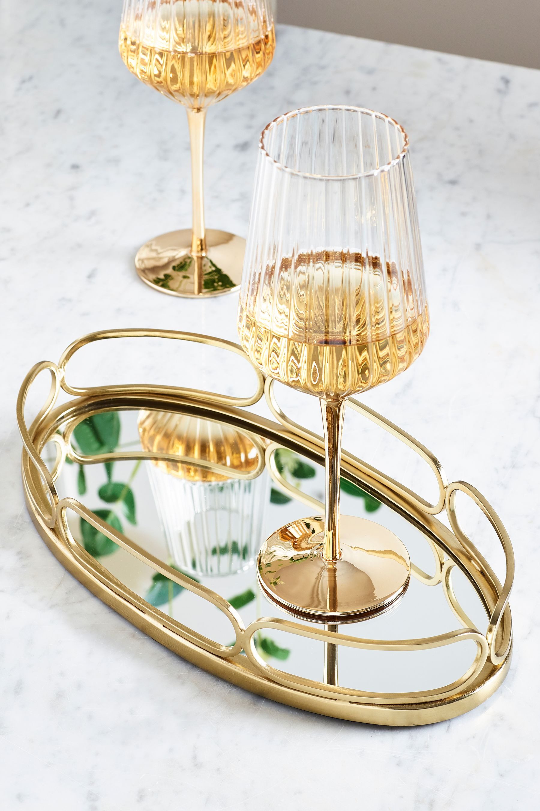 Next Tablett Ovales Spiegeltablett, Glas, Stahl, MDF, (1-tlg)