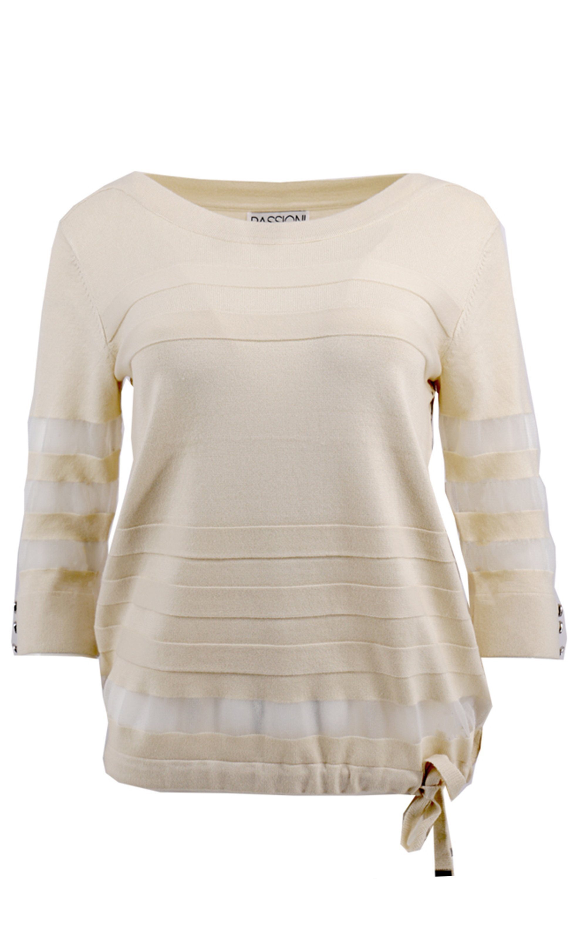 Passioni 3/4 Arm-Pullover Pullover in Beige mit 3/4 Ärmeln und transparenten Streifendetails transparente Streifen
