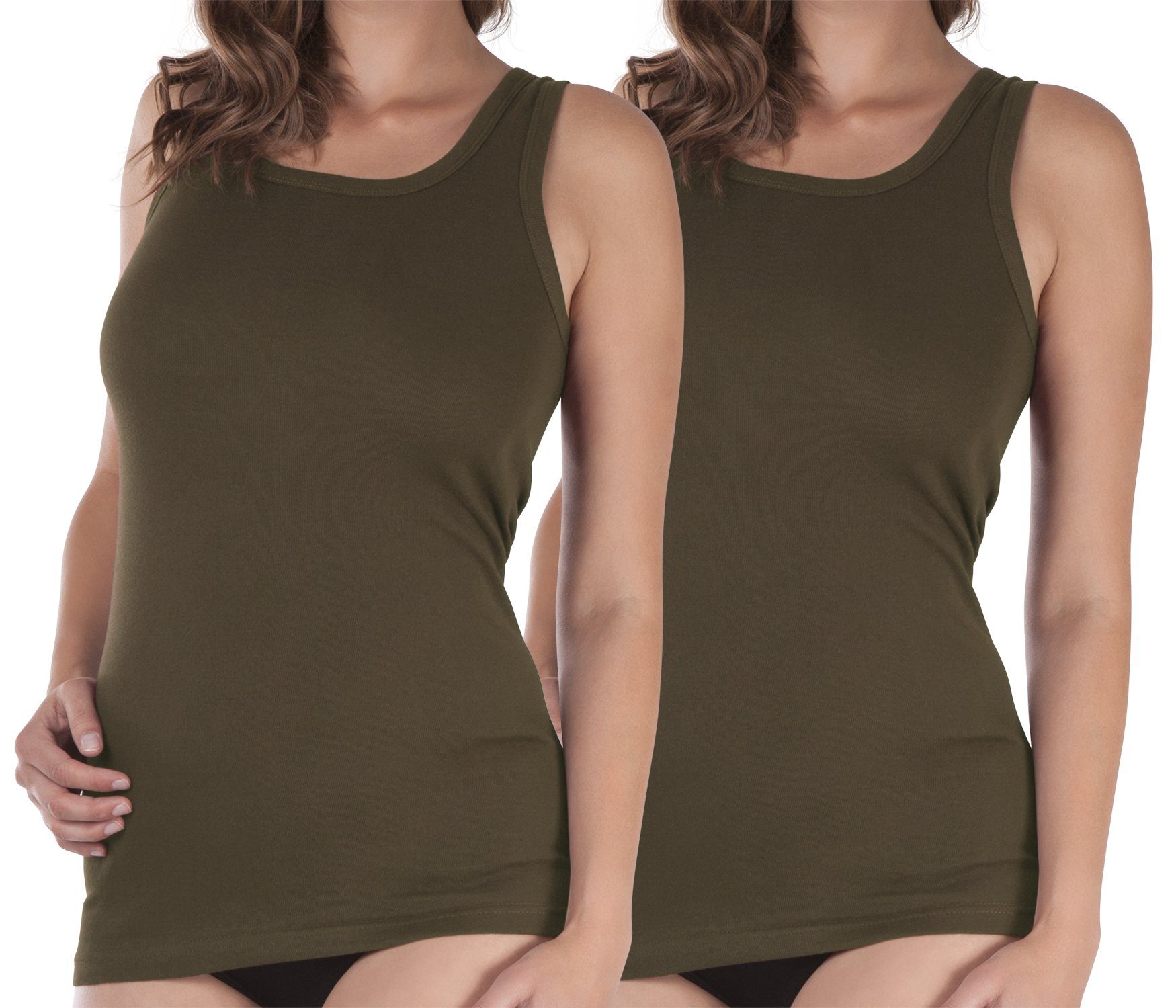 celodoro Unterhemd Damen Longshirt (1er, 2er oder 4er Pack) Feinripp Unterhemd 2 x Olive