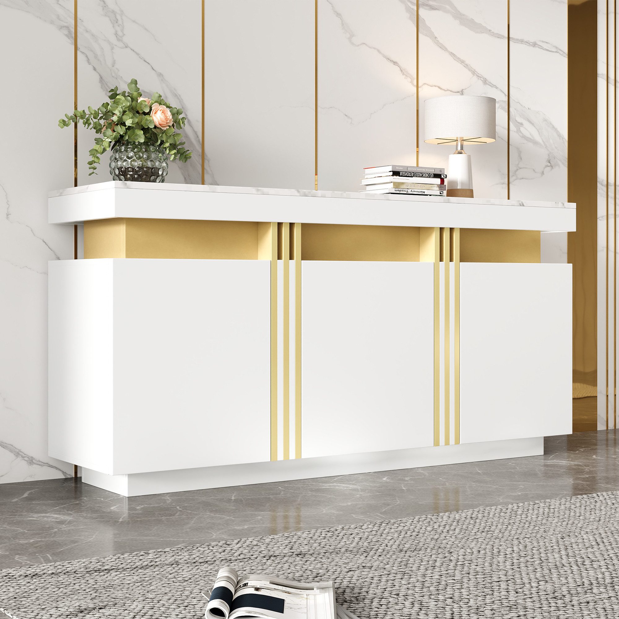 Merax Sideboard Aufbewahrungsschrank Anrichte mit Marmoroptik günstig online kaufen