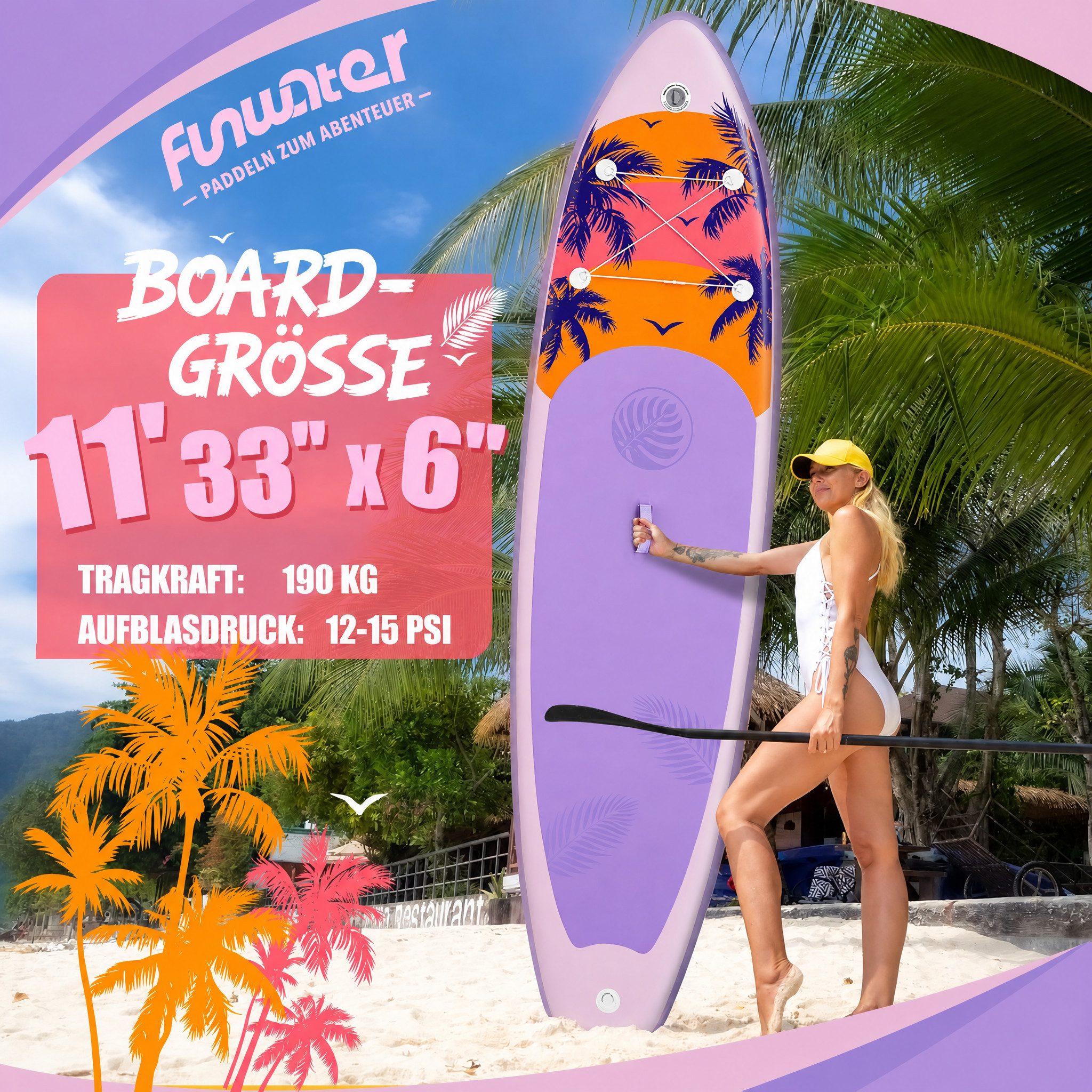 Blossom Inflatable SUP-Board Aufblasbares SUP Board 335 cm mit Zubehör Set, Stand Up Paddle Board, 11' für Erwachsene und Jugendliche, Premium PVC, rutschfestes EVA Deck