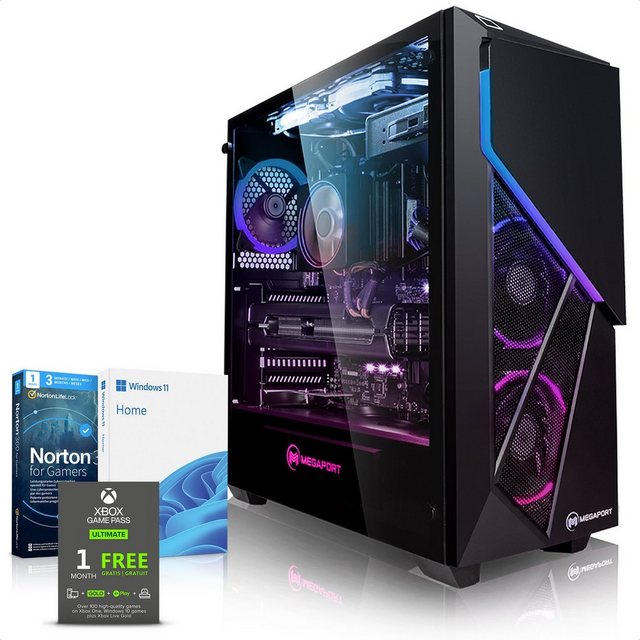 Megaport Gaming-PC (AMD Ryzen 5 7500F 6x3.7 GHz 7500F, GeForce RTX 3050, 32 GB RAM, 1000 GB SSD, Luftkühlung, Windows 11, WLAN)