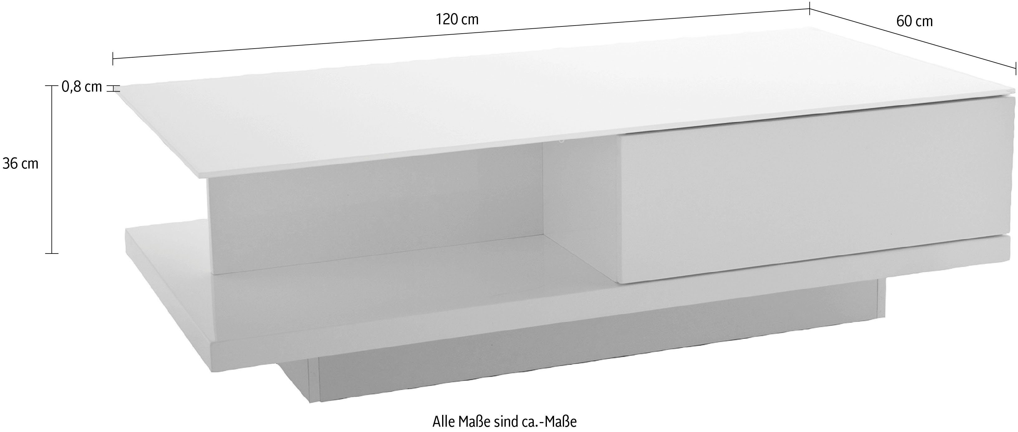 aus Couchtisch, weiß Tischplatte mit gehärtetem Kristallglas SalesFever