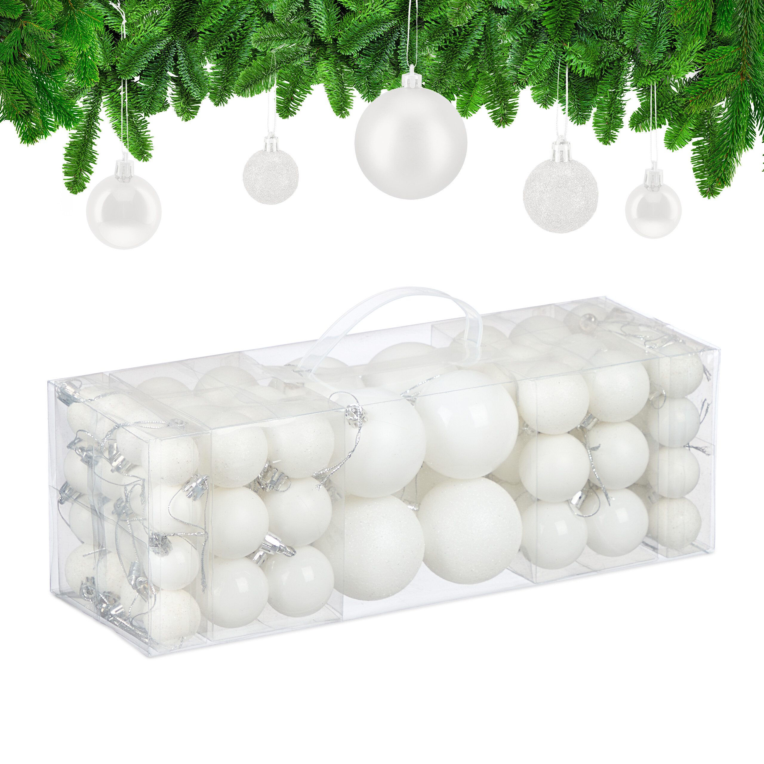 relaxdays Weihnachtsbaumkugel Weihnachtskugeln 76er Set (76 St), weiß